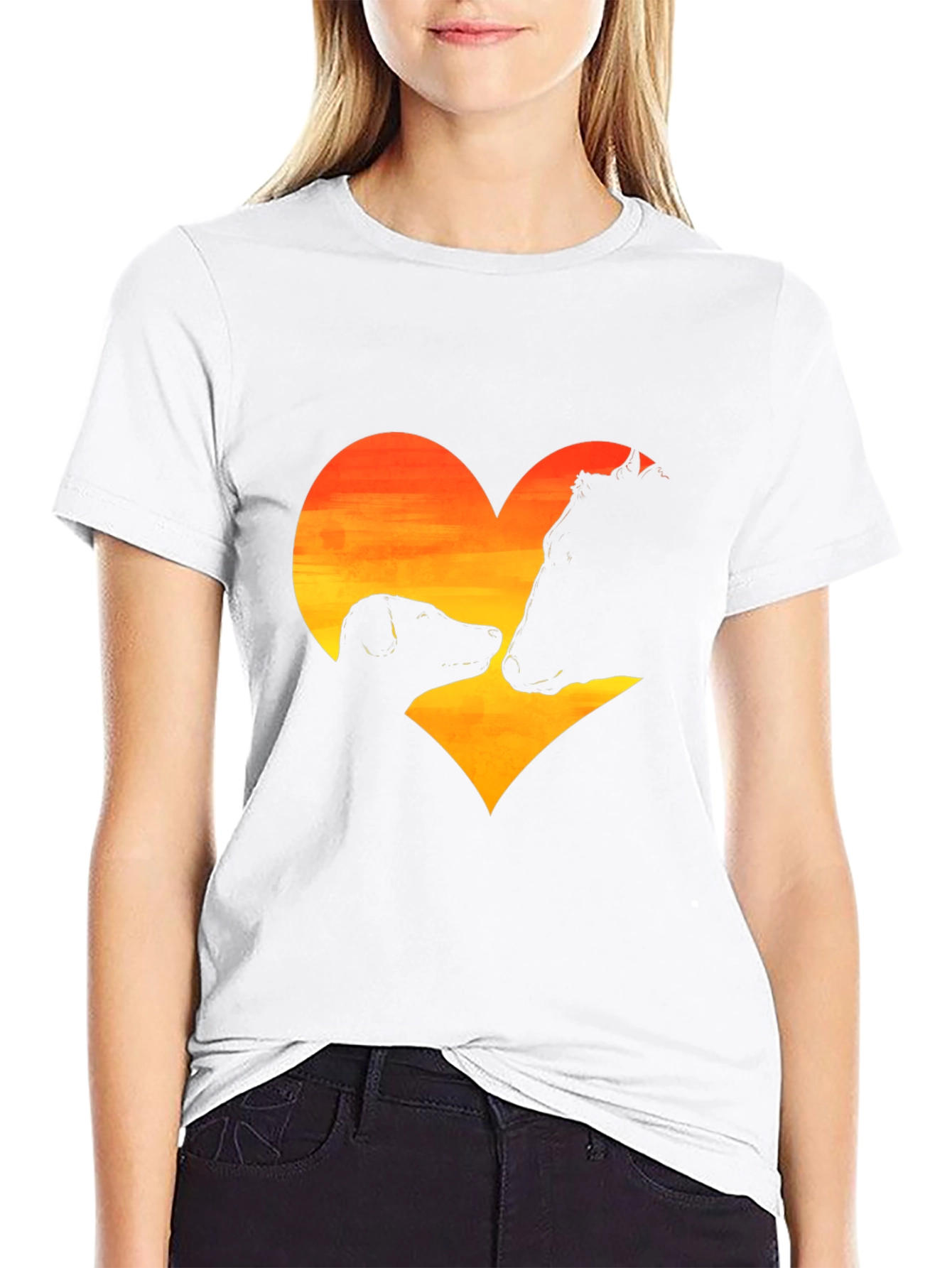 Dog & Cow Heart Graphic Black T-Shirt
