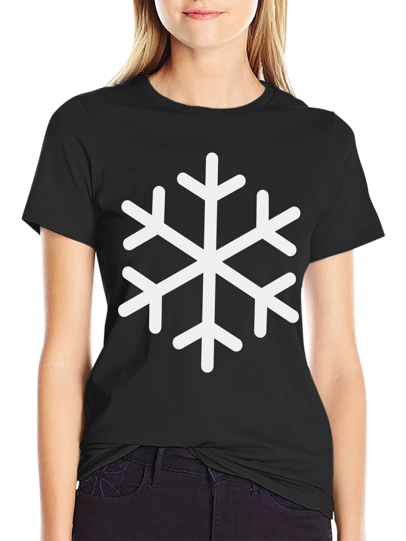 Winter Snowflake Graphic Tee - Classic Black Cotton T-Shirt
