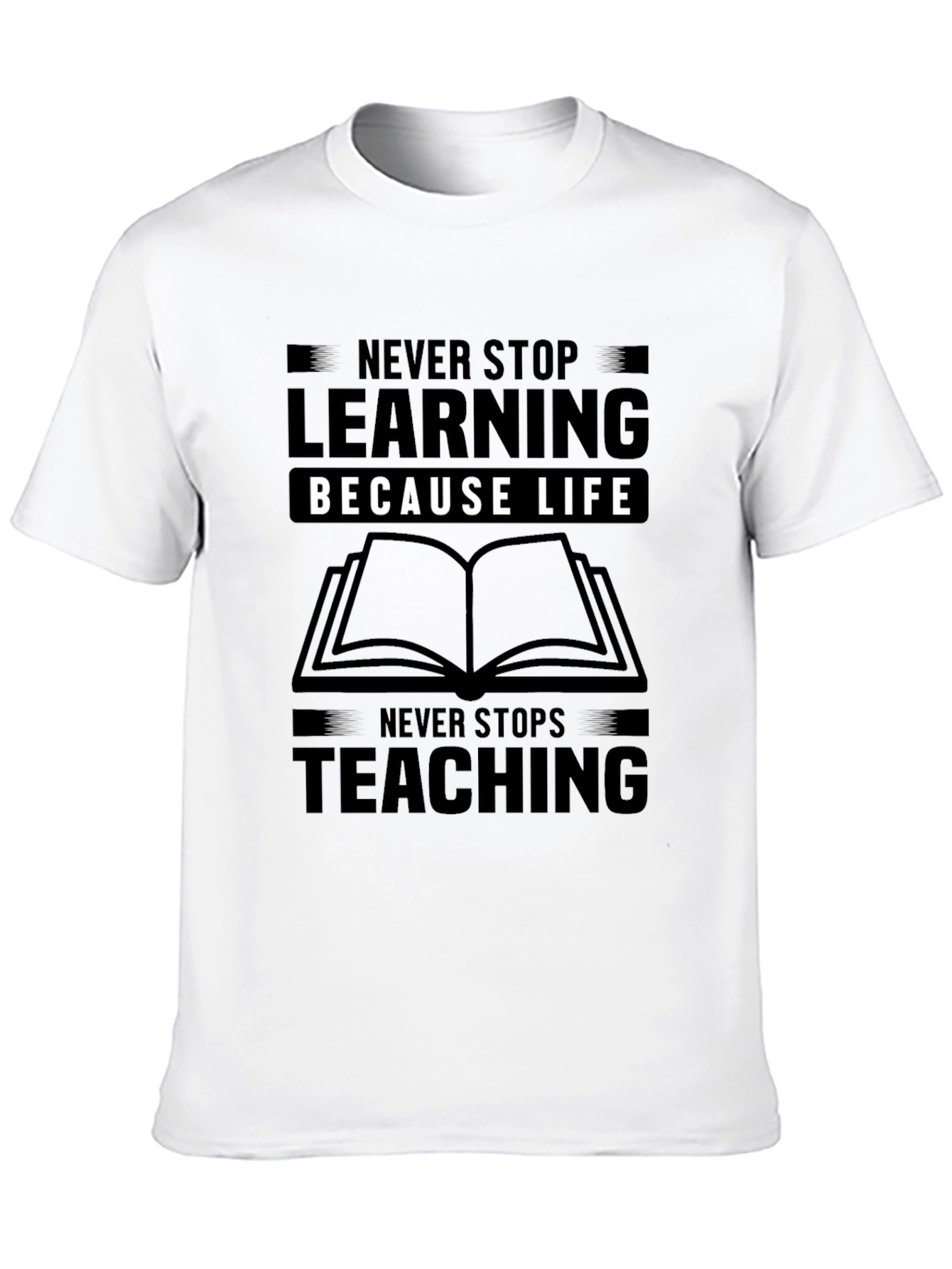 Never Stop Learning Black Graphic T-Shirt