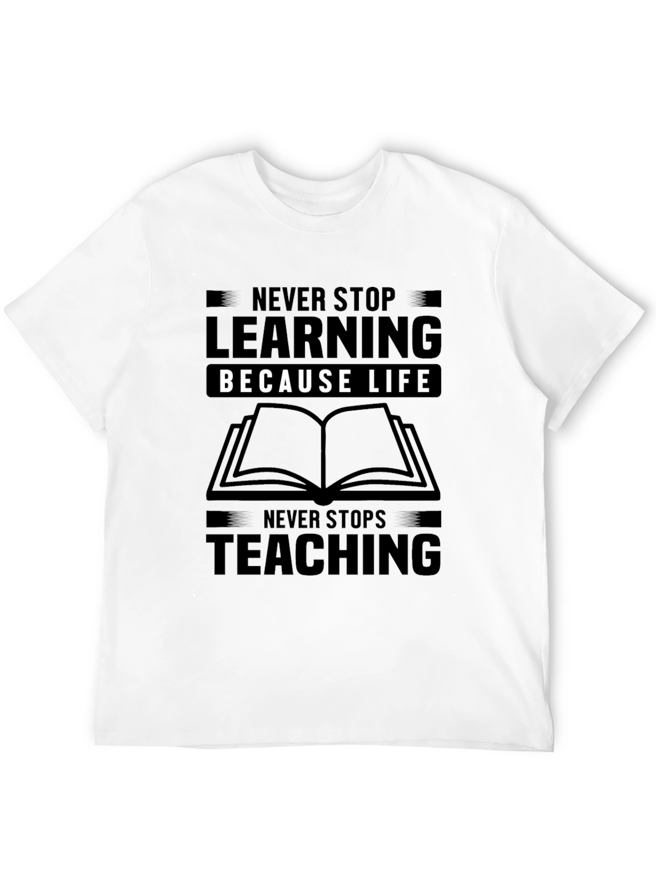 Never Stop Learning Black Graphic T-Shirt