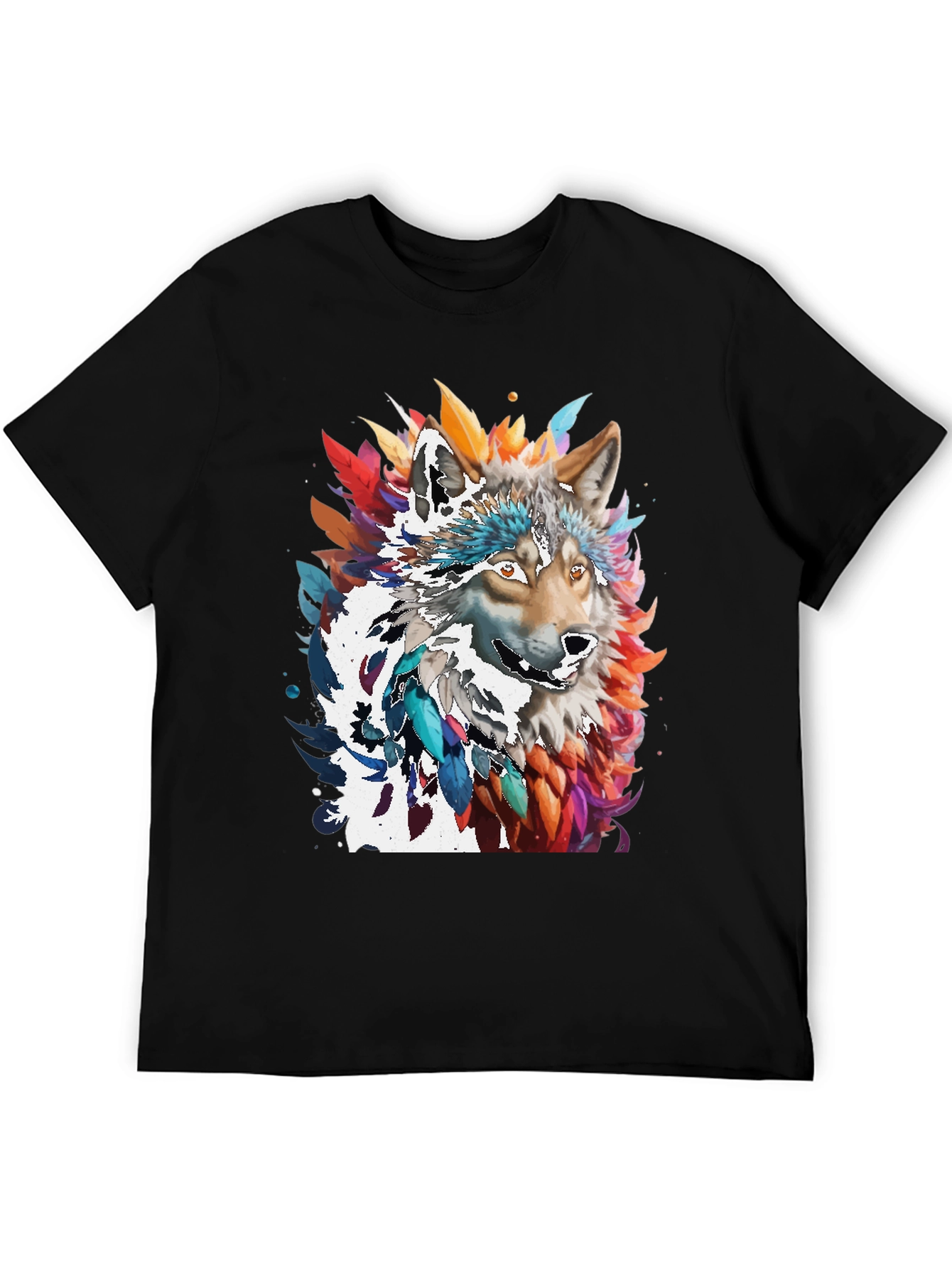 Artistic Wolf Graphic Black T-Shirt