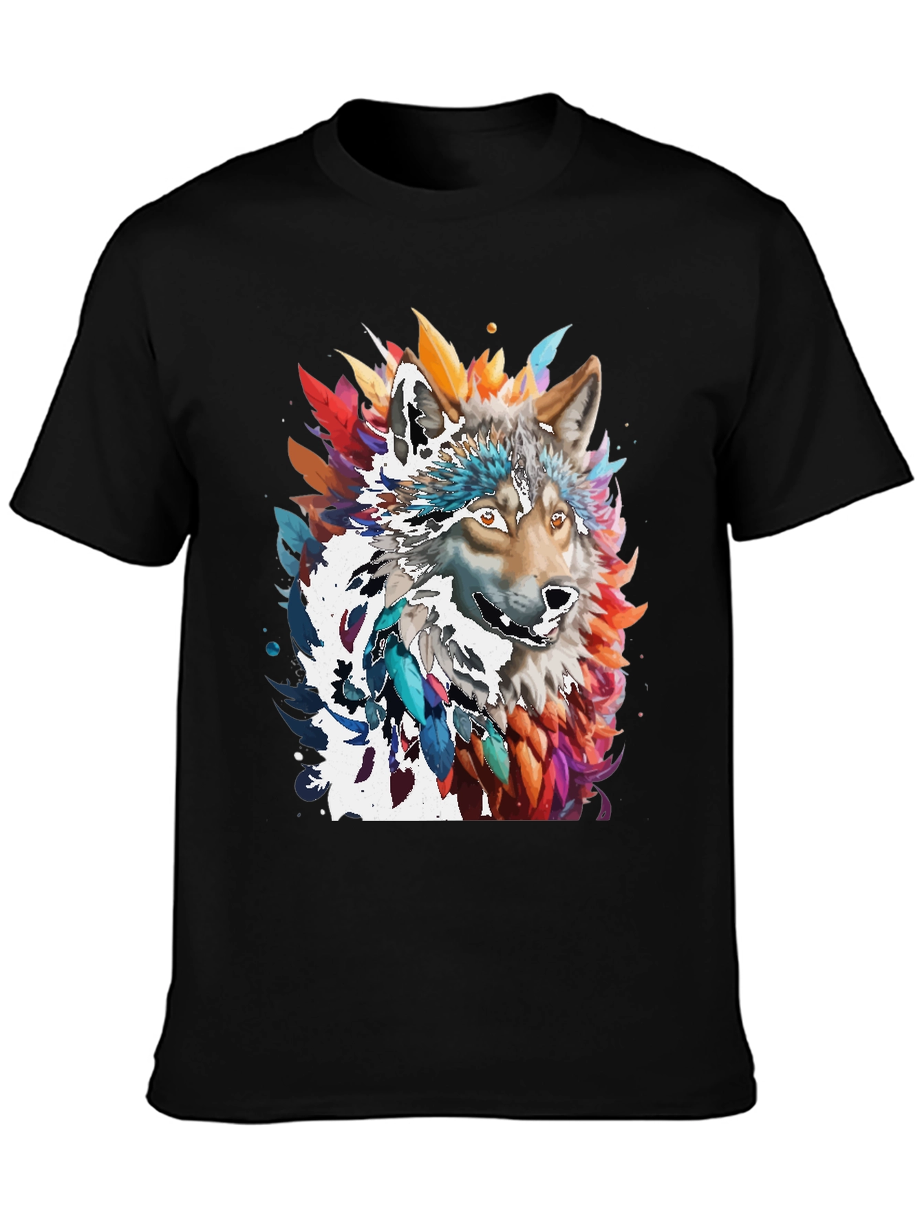Artistic Wolf Graphic Black T-Shirt