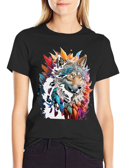 Artistic Wolf Graphic Black T-Shirt