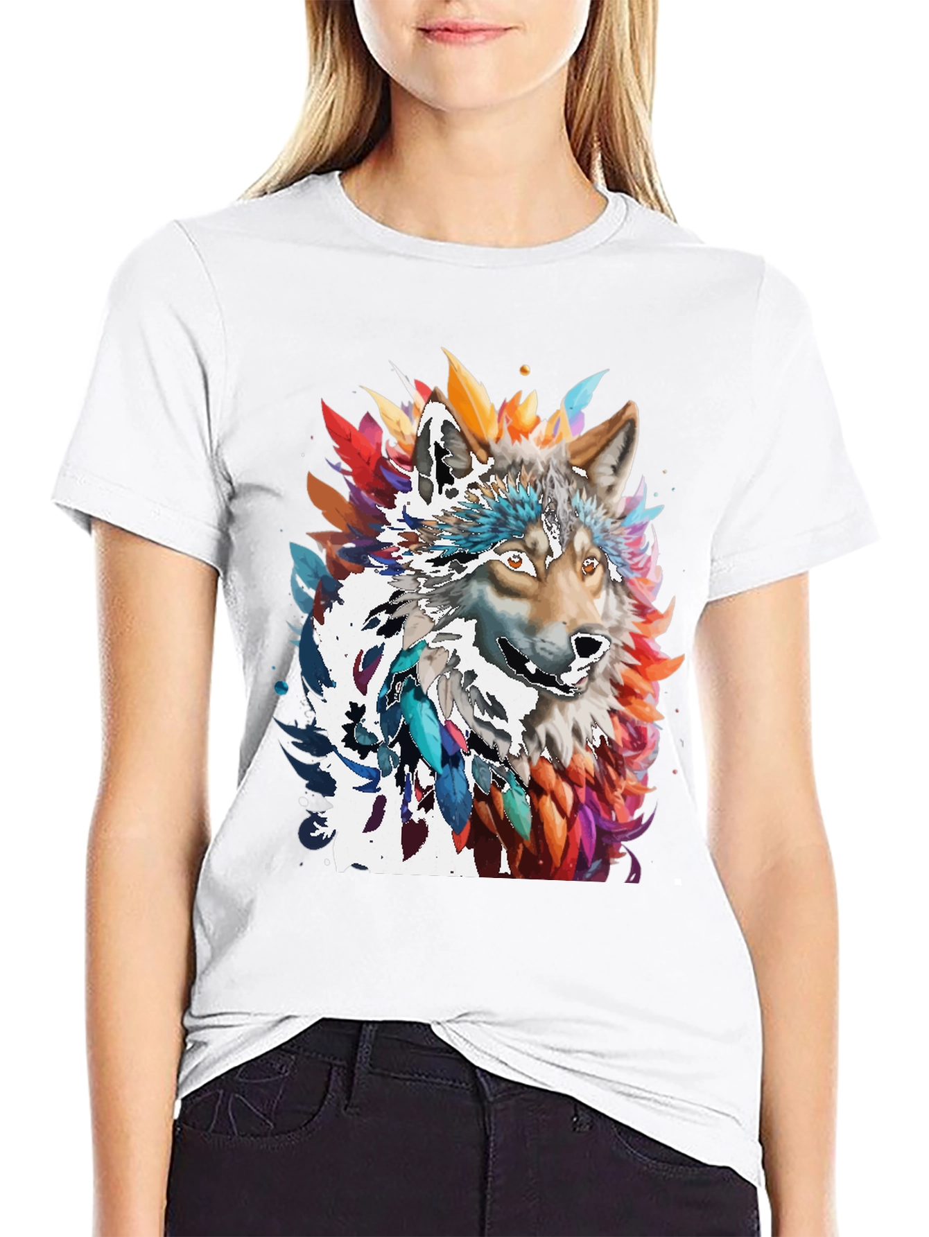 Artistic Wolf Graphic Black T-Shirt