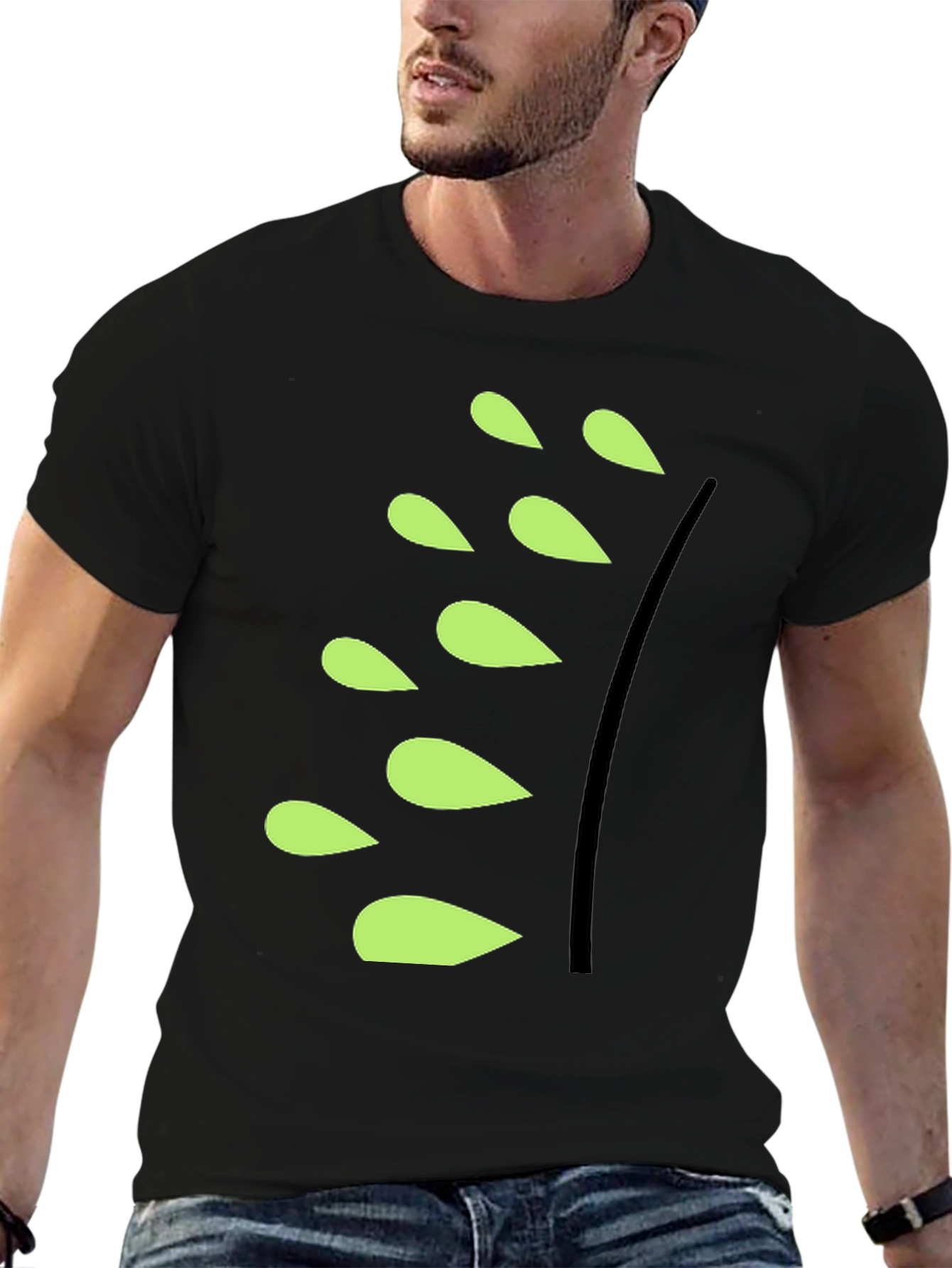 Unique Black T-Shirt with Leaf Design