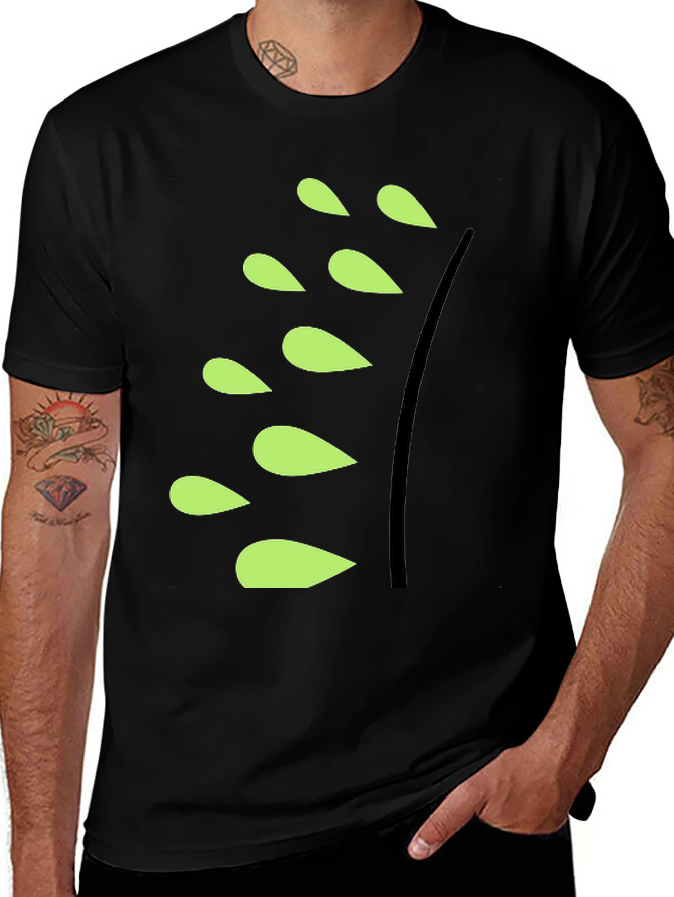 Unique Black T-Shirt with Leaf Design