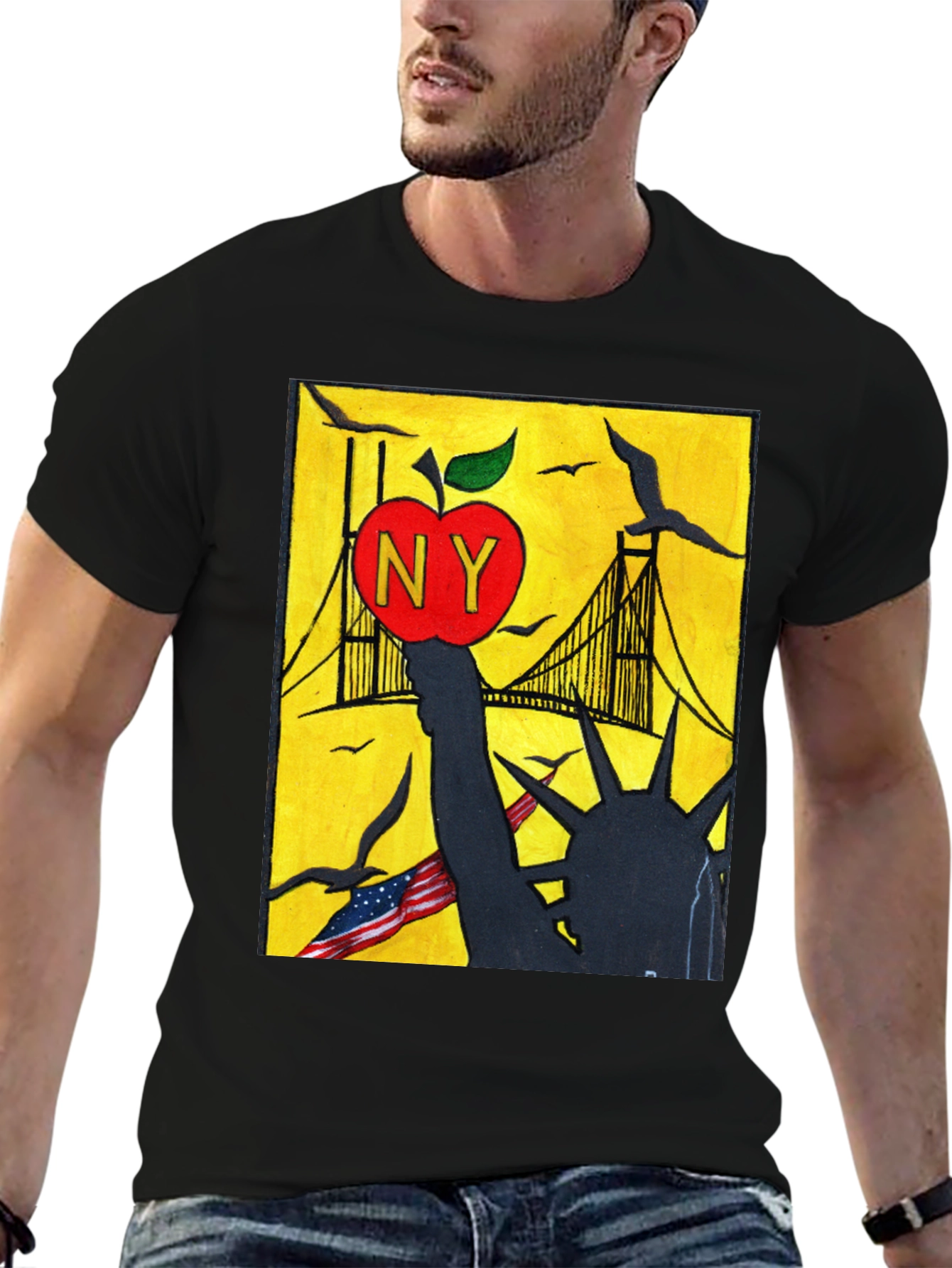 NY Apple Statue of Liberty Mens Graphic Tee