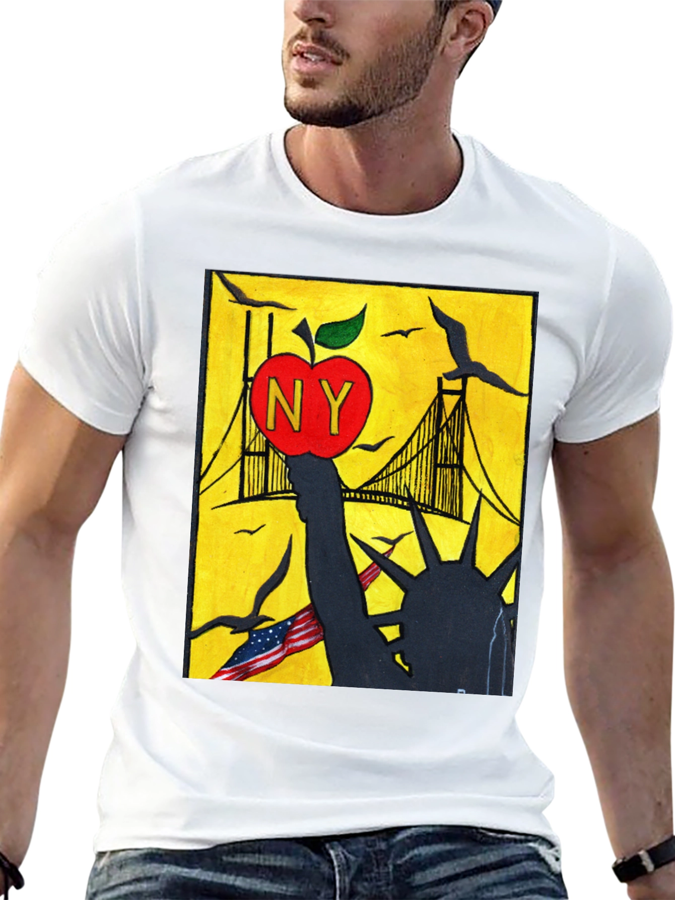 NY Apple Statue of Liberty Mens Graphic Tee