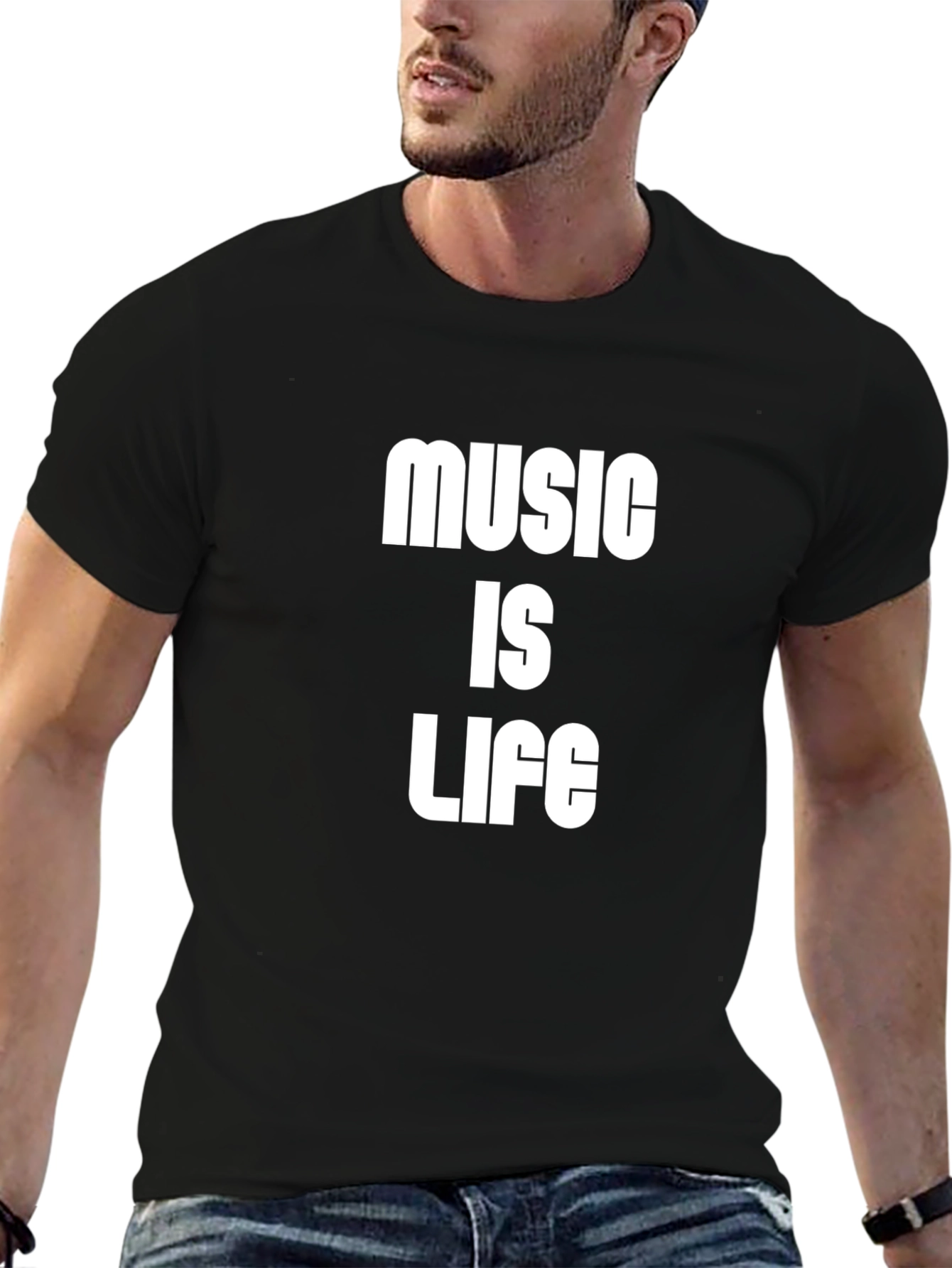 Music Is Life Graphic Tee - Black Cotton T-Shirt