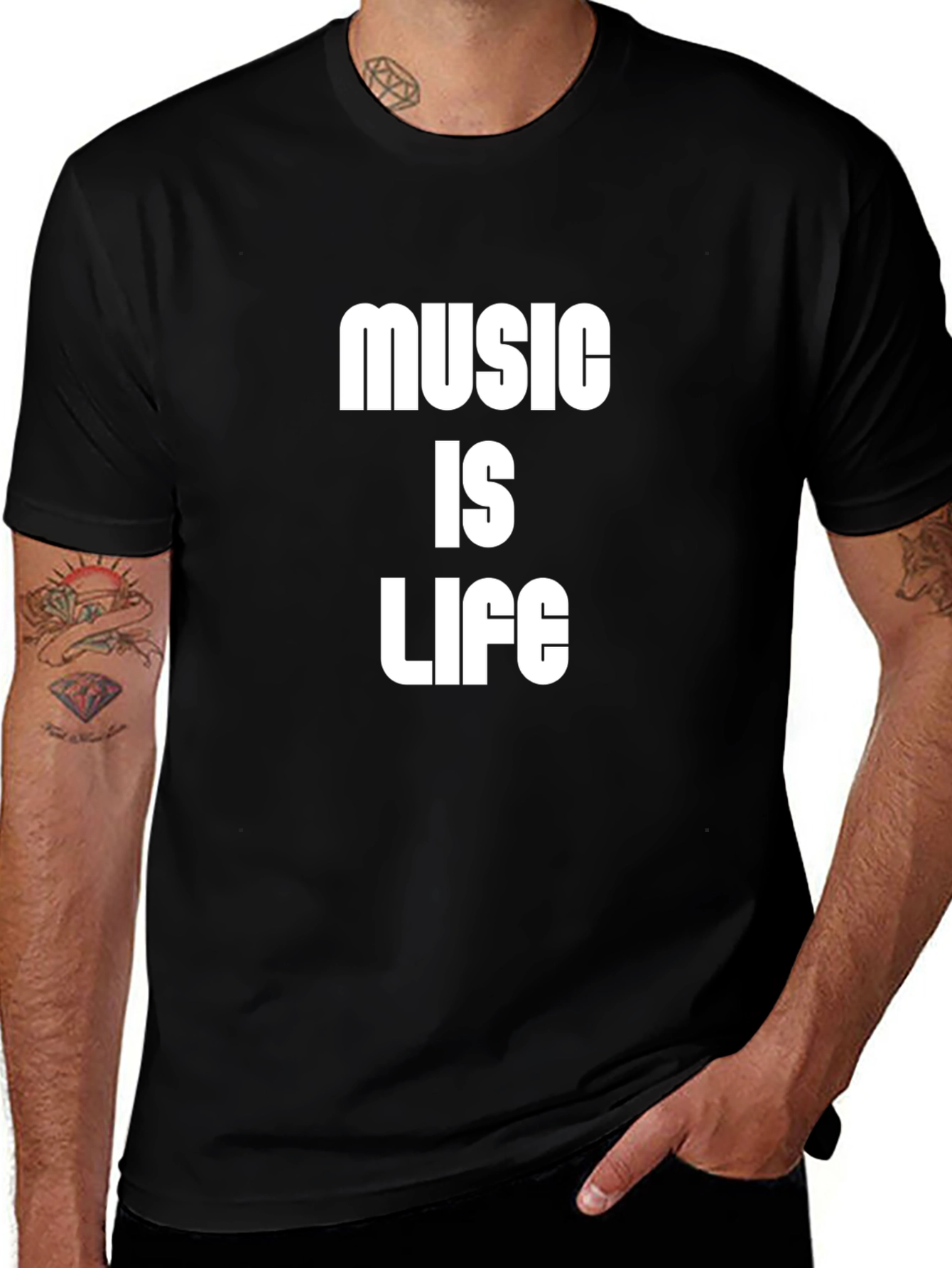 Music Is Life Graphic Tee - Black Cotton T-Shirt