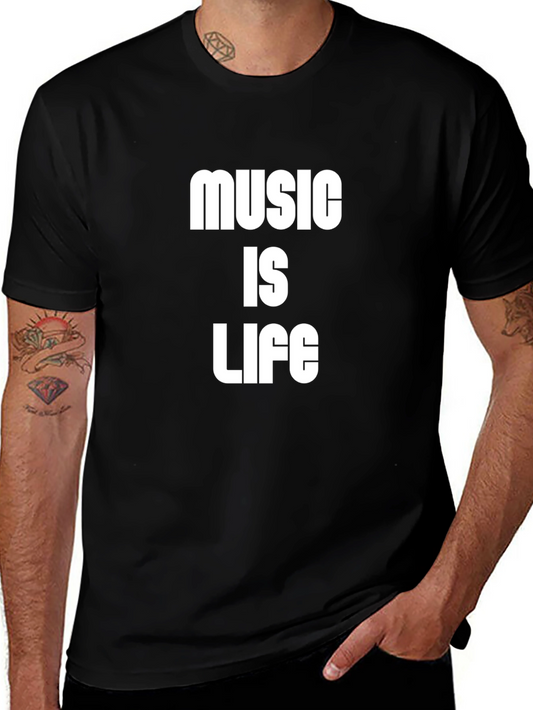Music Is Life Graphic Tee - Black Cotton T-Shirt