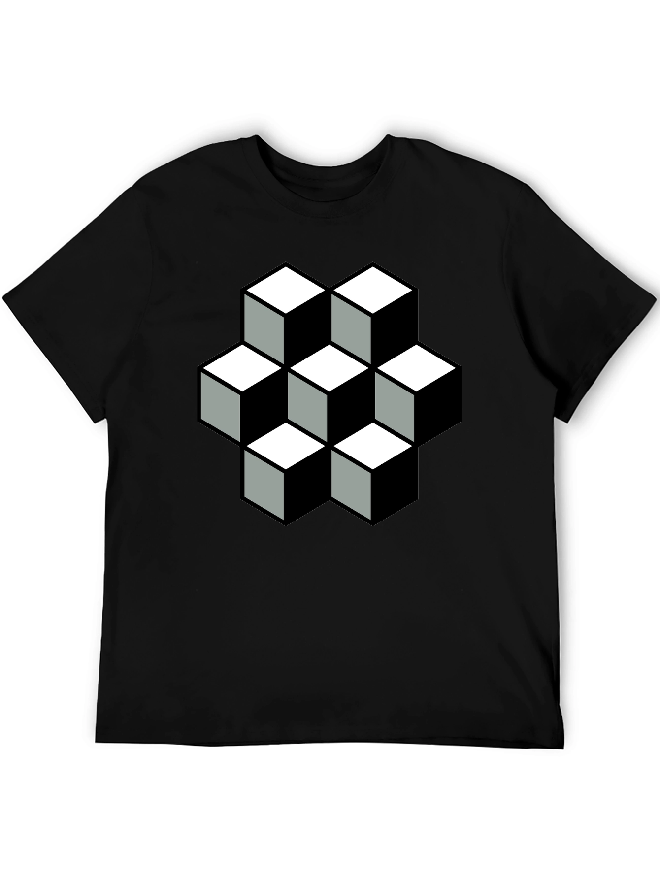 Optical Illusion Cube T-Shirt - Black Graphic Tee