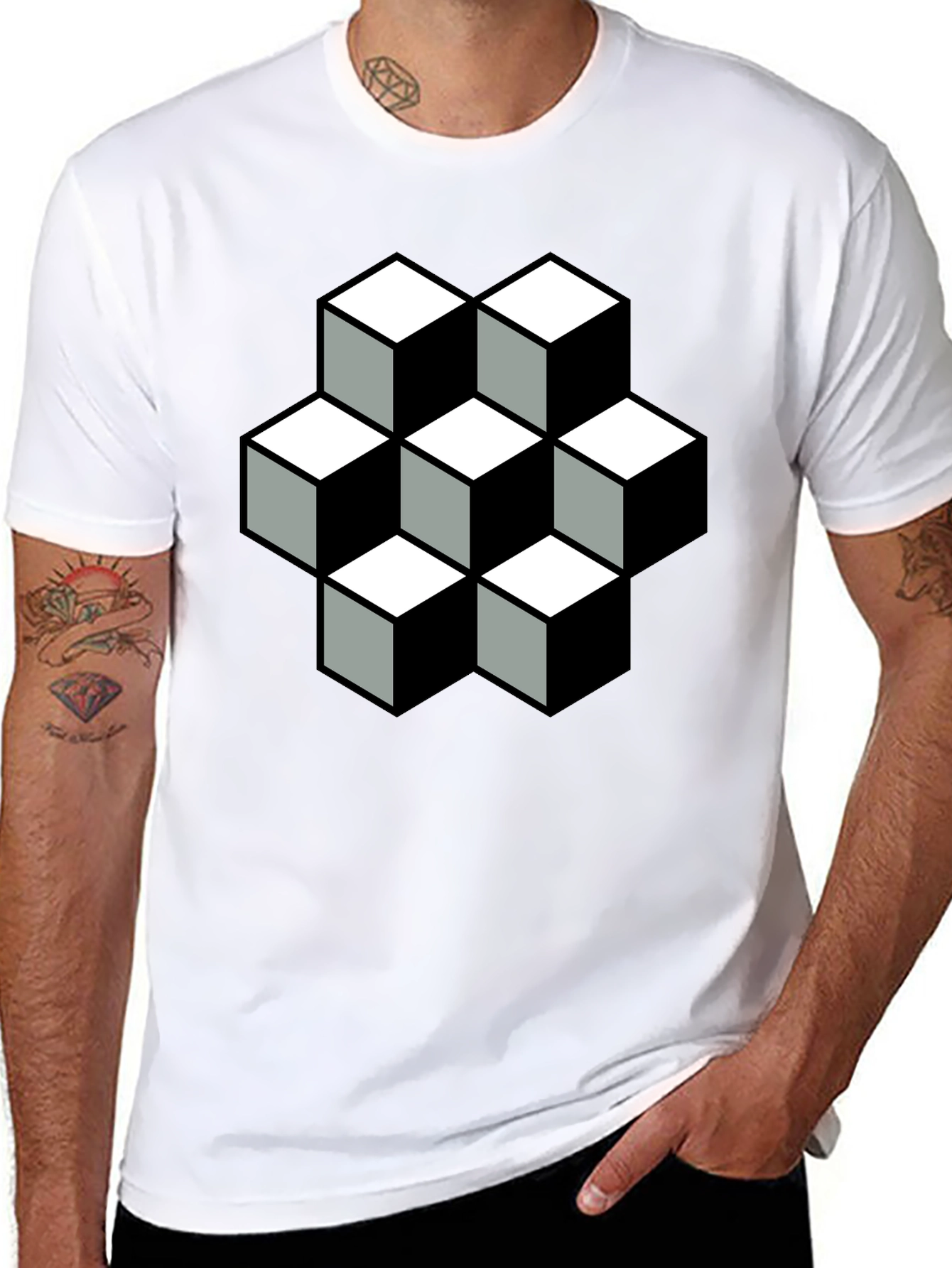 Optical Illusion Cube T-Shirt - Black Graphic Tee