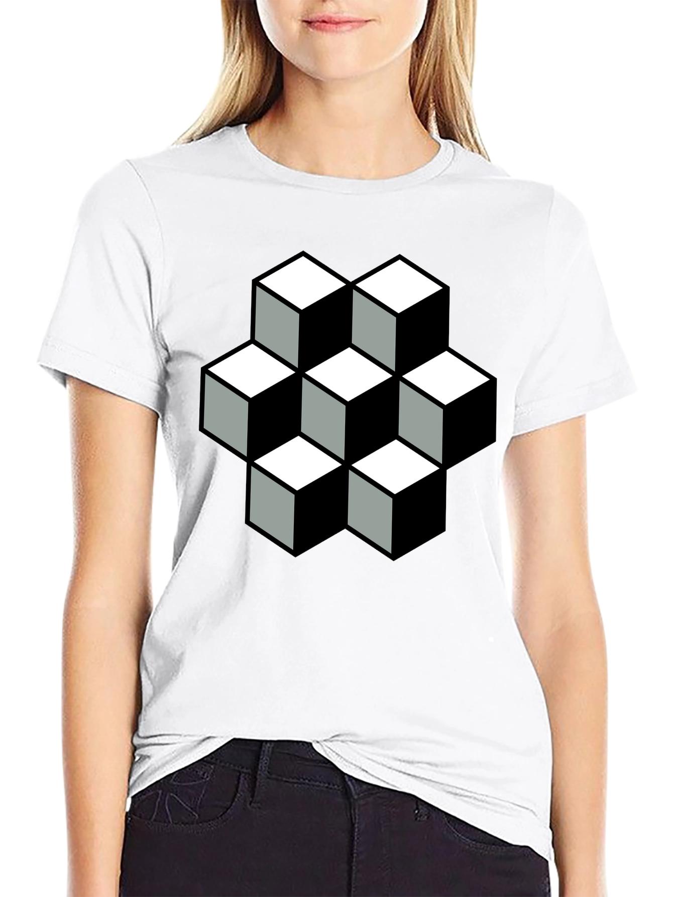 Optical Illusion Cube T-Shirt - Black Graphic Tee