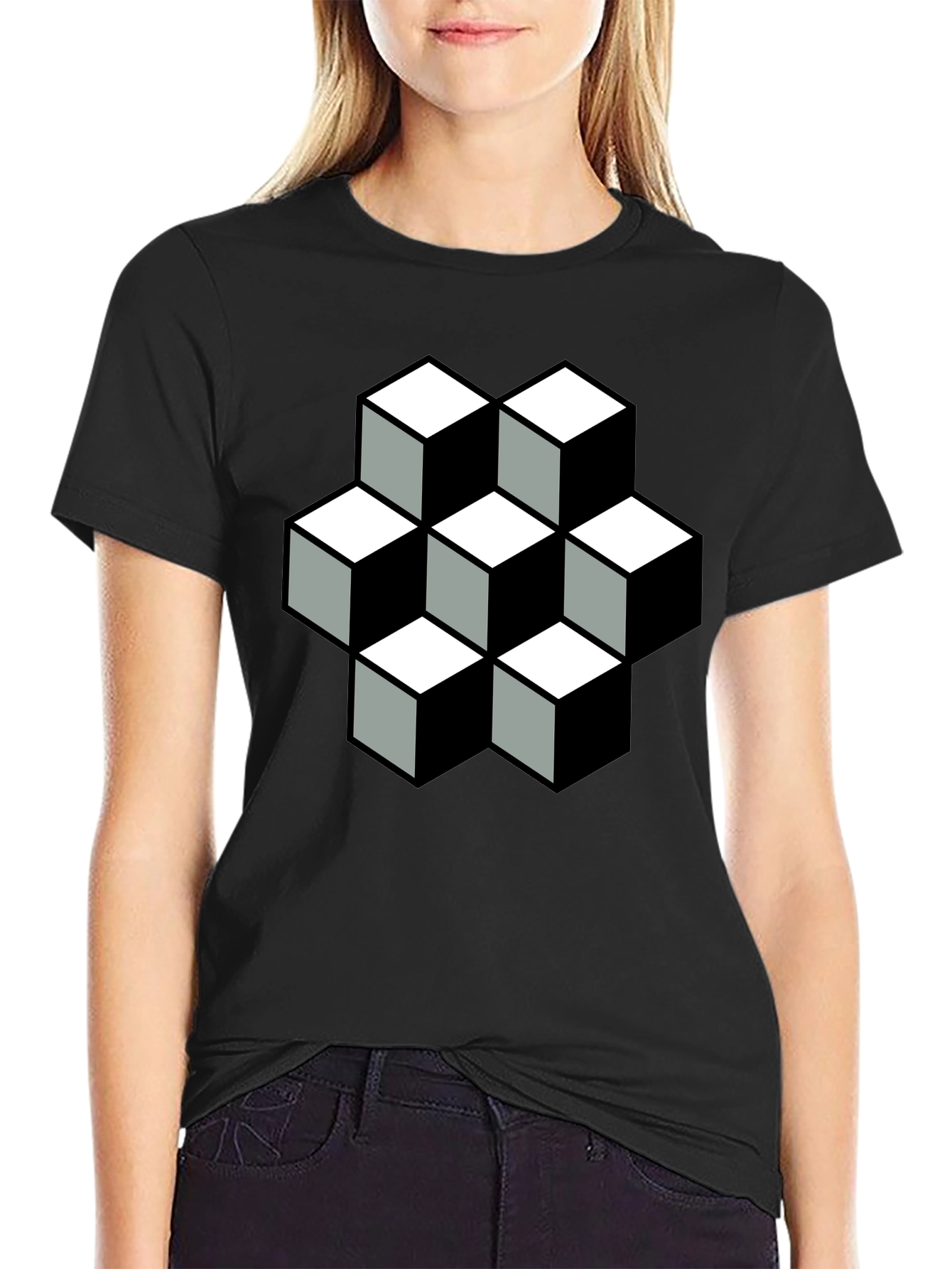Optical Illusion Cube T-Shirt - Black Graphic Tee