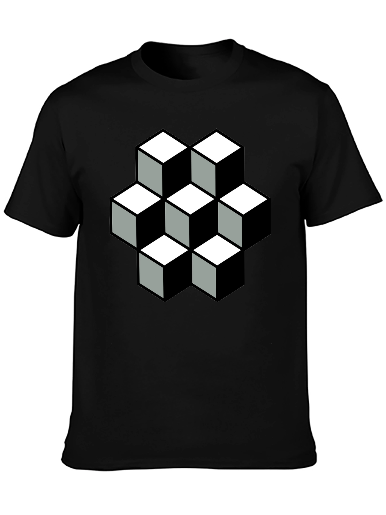 Optical Illusion Cube T-Shirt - Black Graphic Tee
