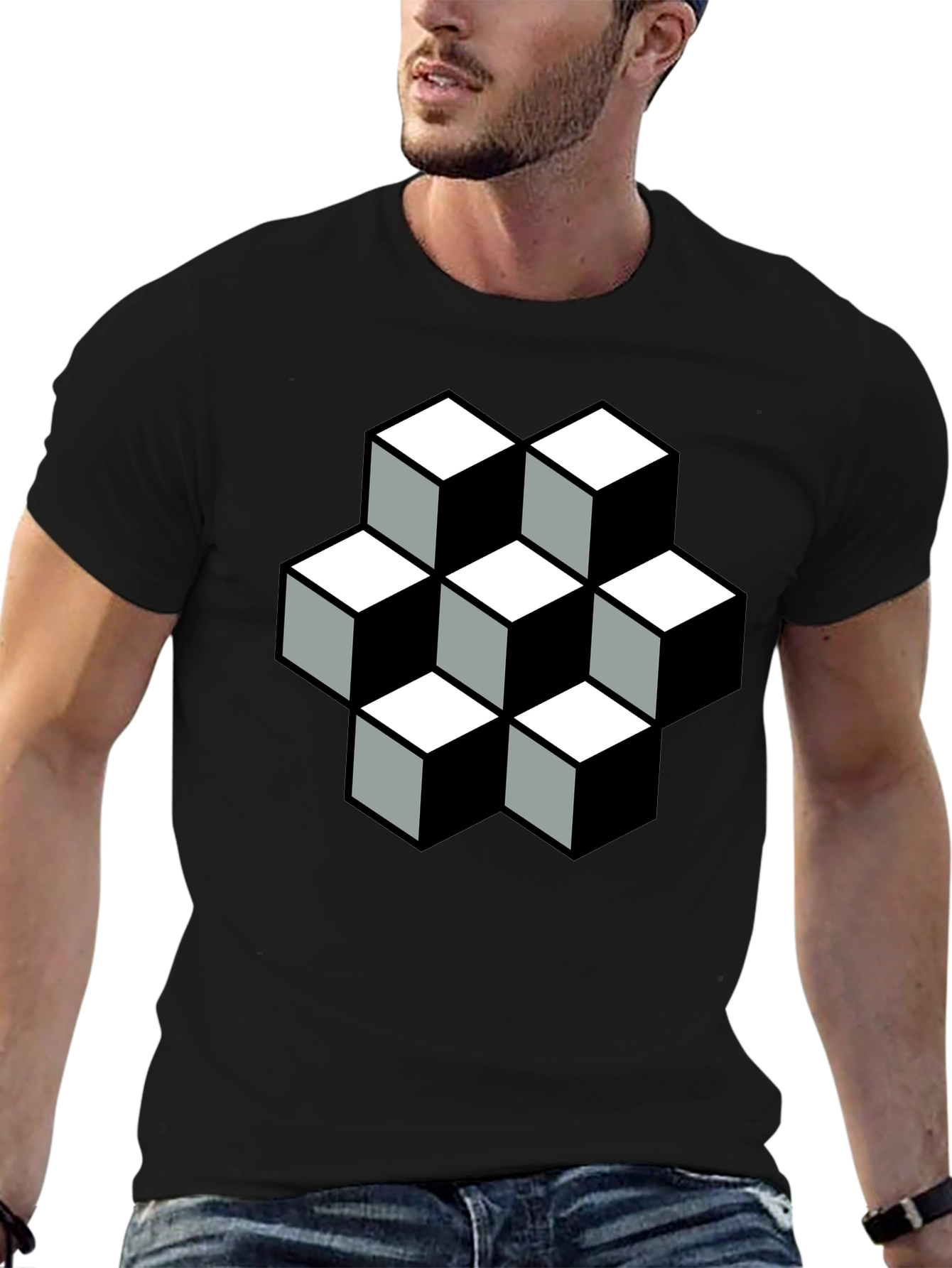 Optical Illusion Cube T-Shirt - Black Graphic Tee