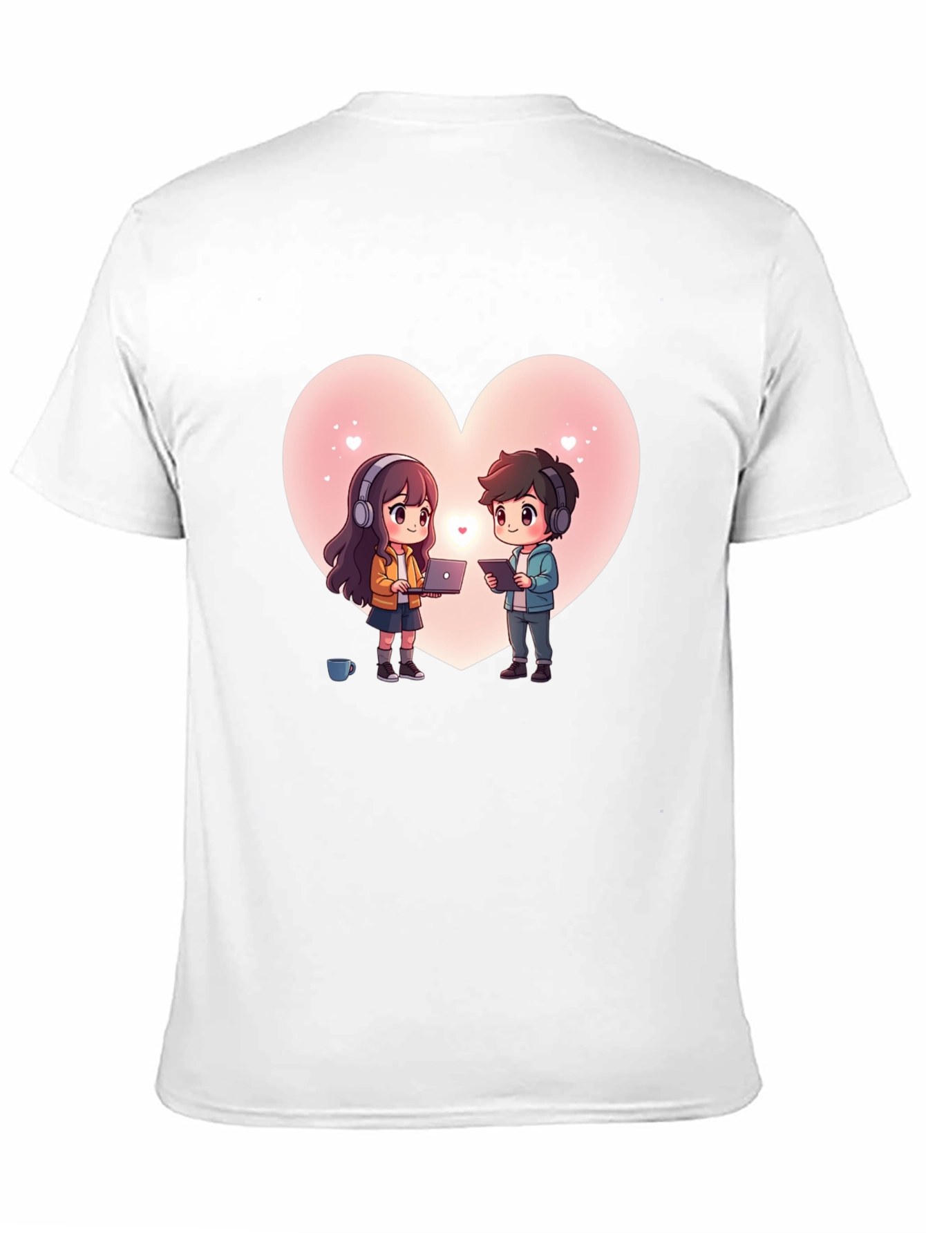 Cartoon Couple Heart Graphic Tee - Black