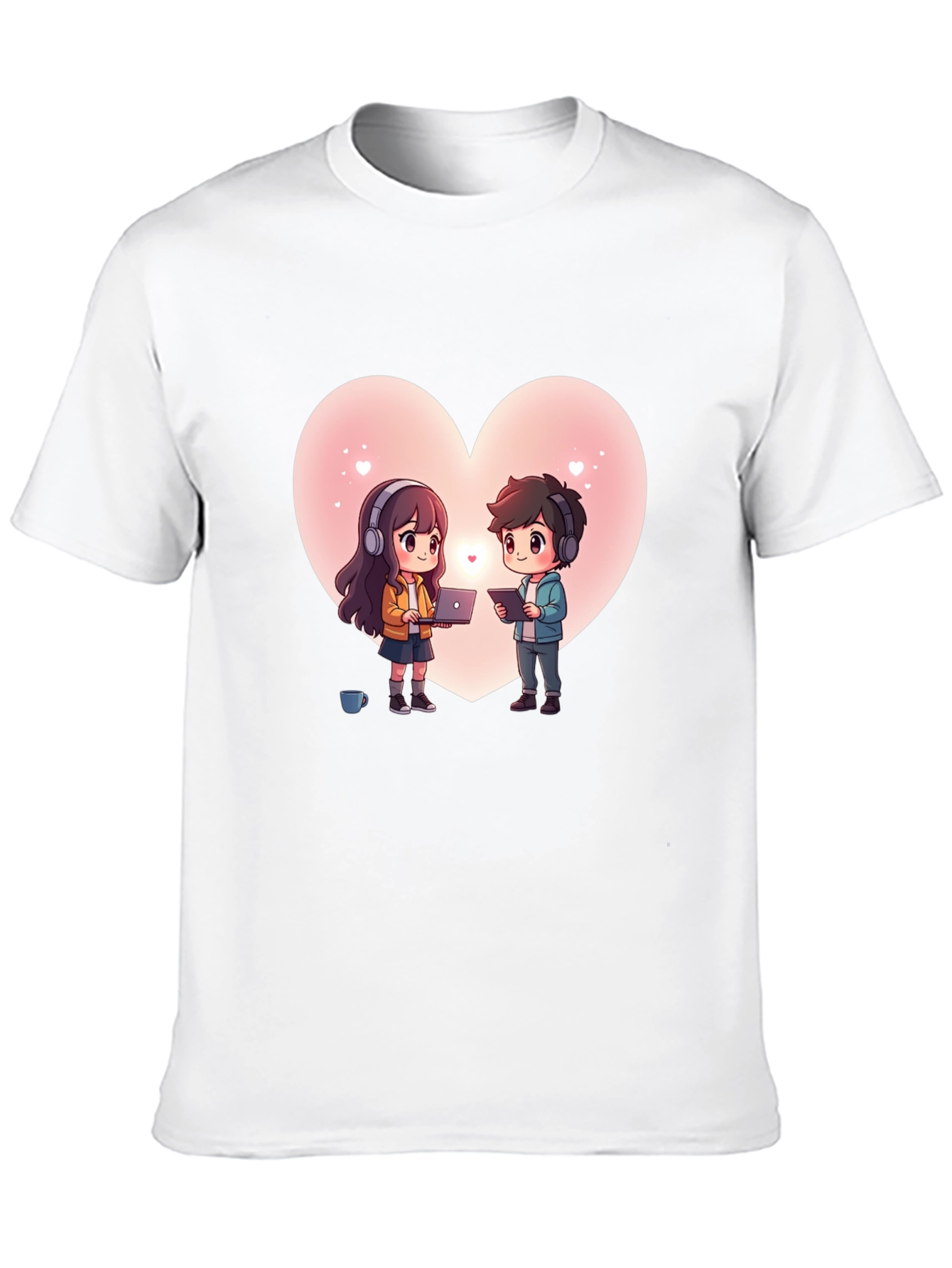 Cartoon Couple Heart Graphic Tee - Black