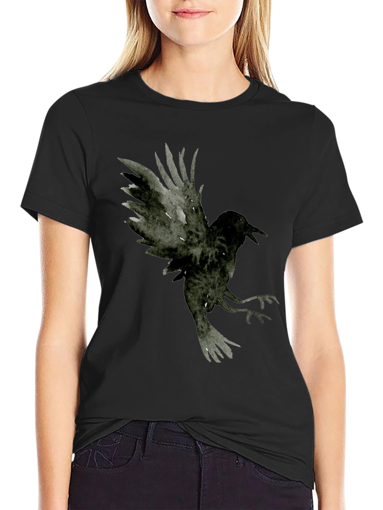 Raven Graphic Tee - Dark Bird Print T-Shirt