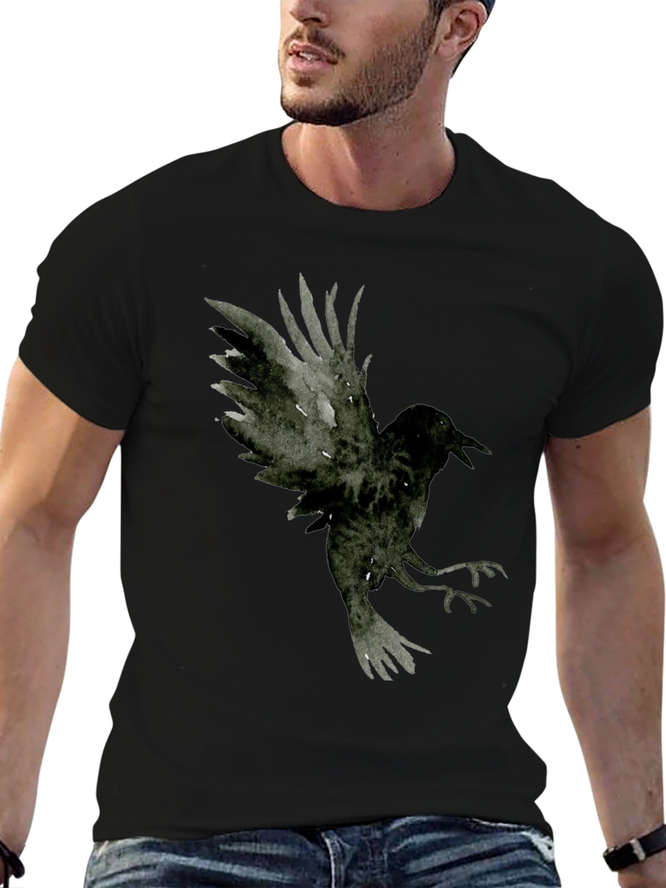 Raven Graphic Tee - Dark Bird Print T-Shirt