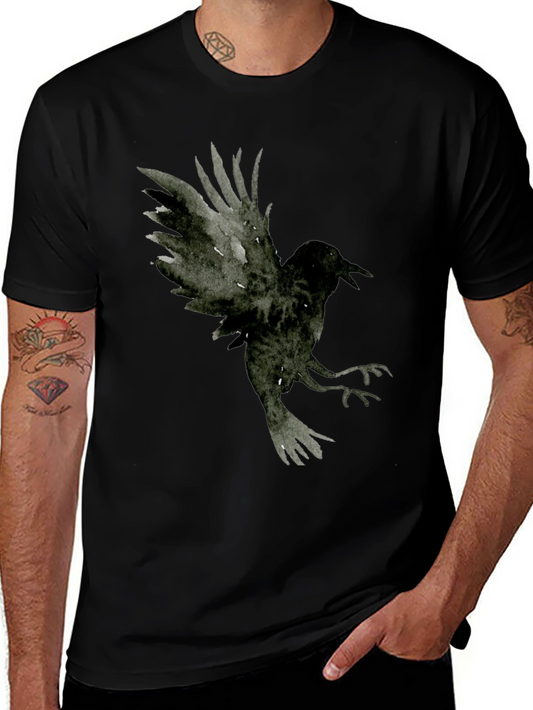 Raven Graphic Tee - Dark Bird Print T-Shirt