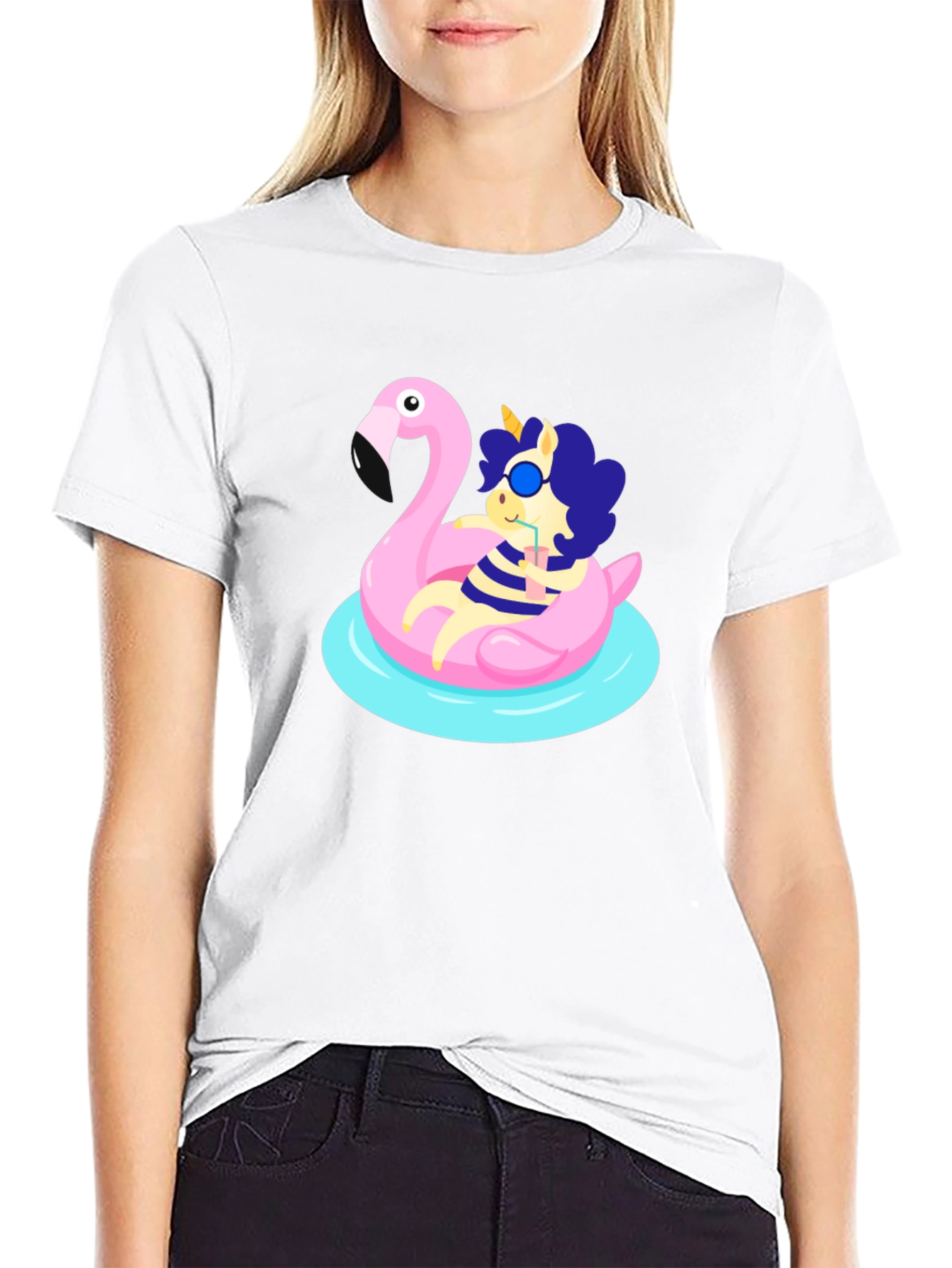 Cool Unicorn on Flamingo Float T-Shirt