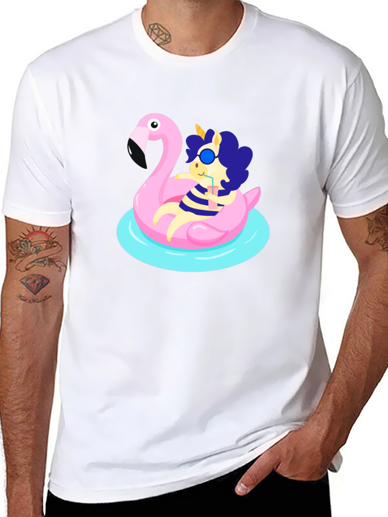 Cool Unicorn on Flamingo Float T-Shirt
