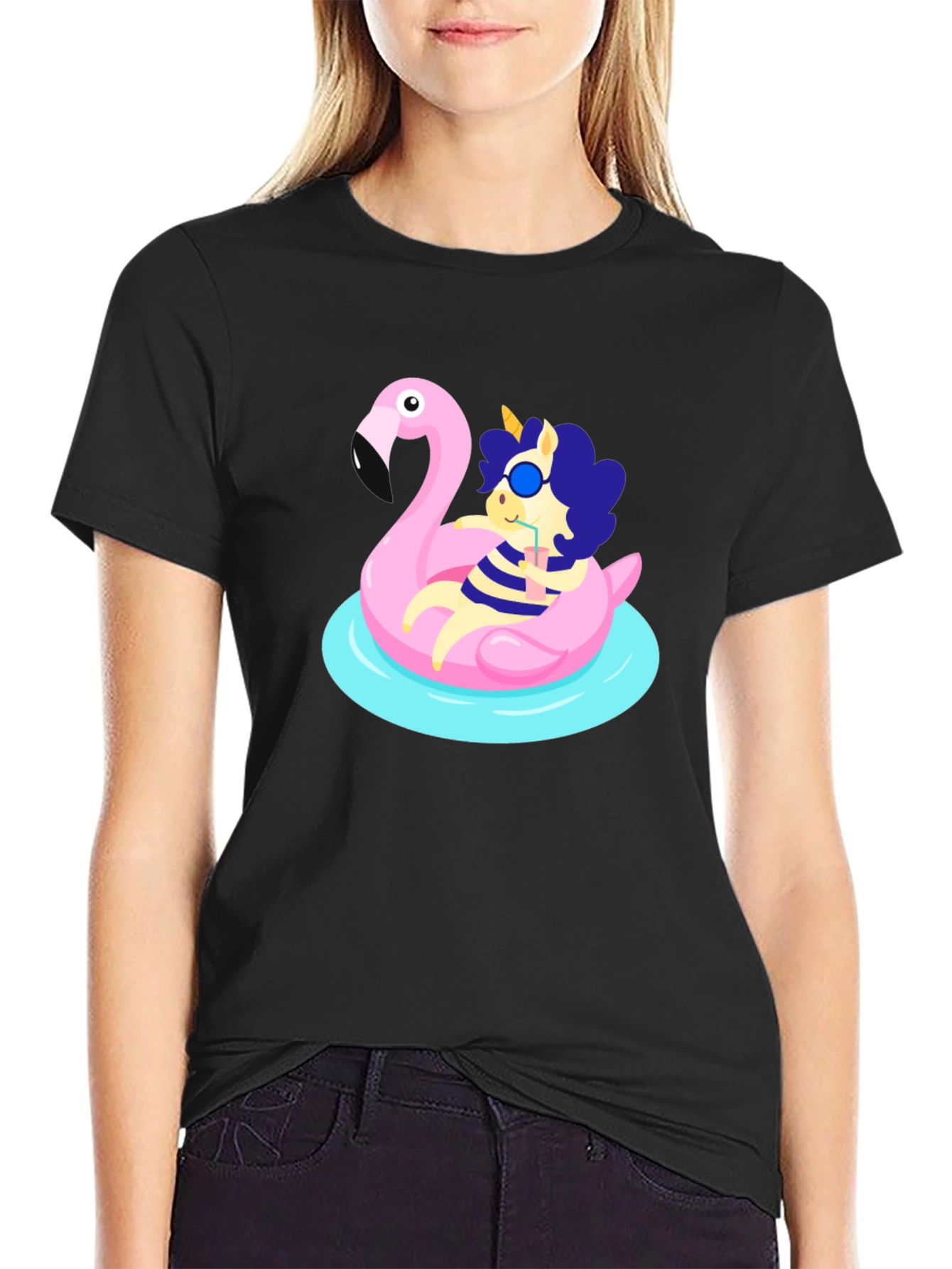 Cool Unicorn on Flamingo Float T-Shirt