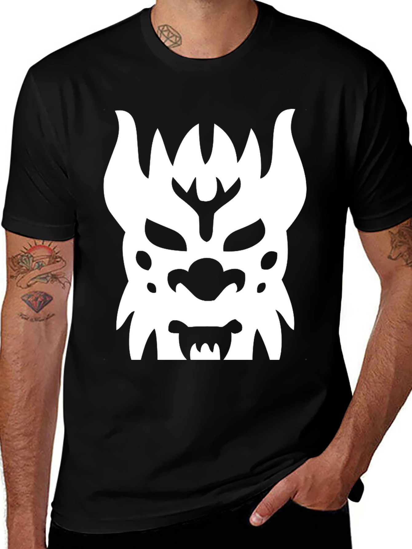 Graphic Tee: White Monster Face Design