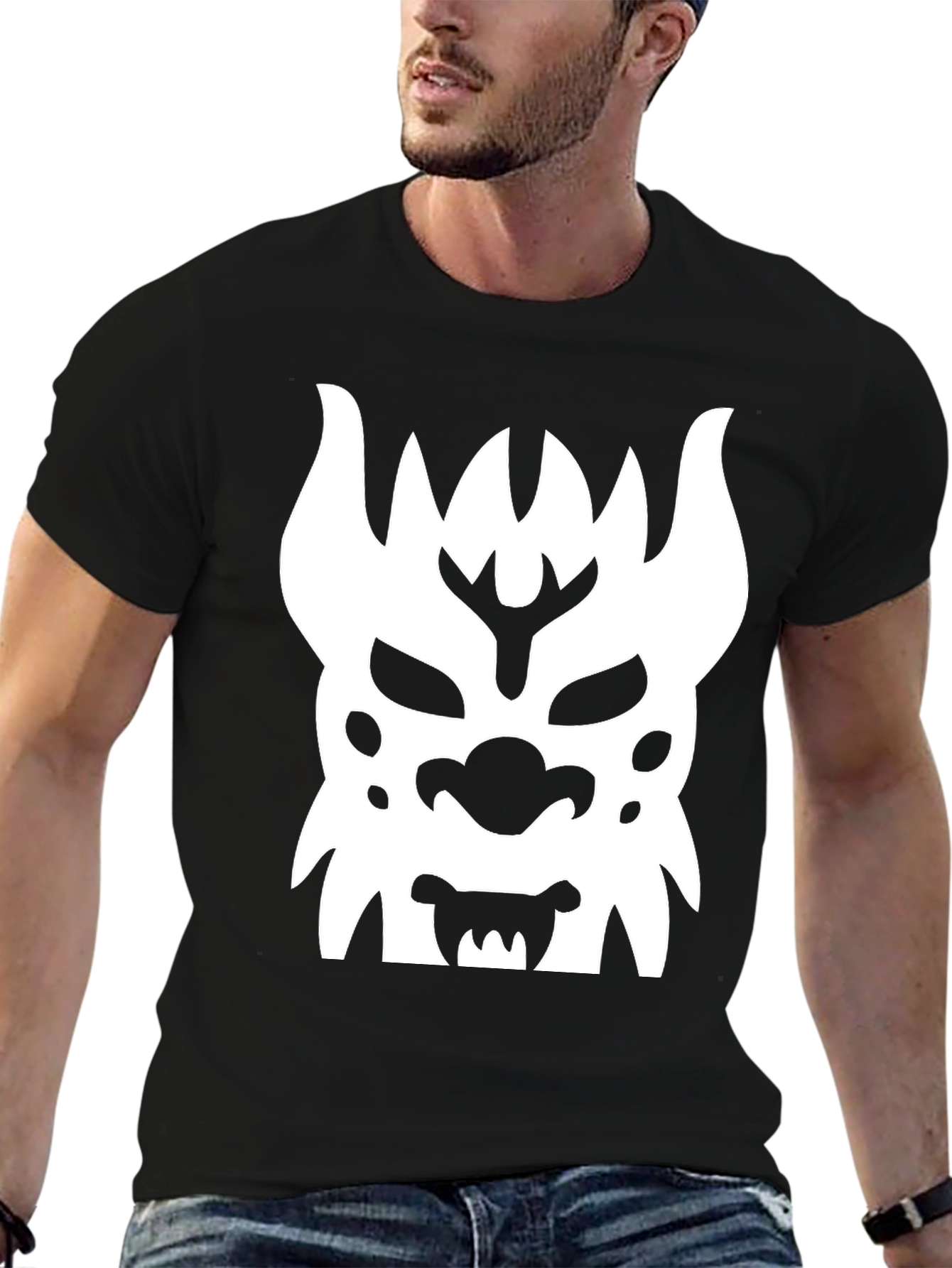 Graphic Tee: White Monster Face Design