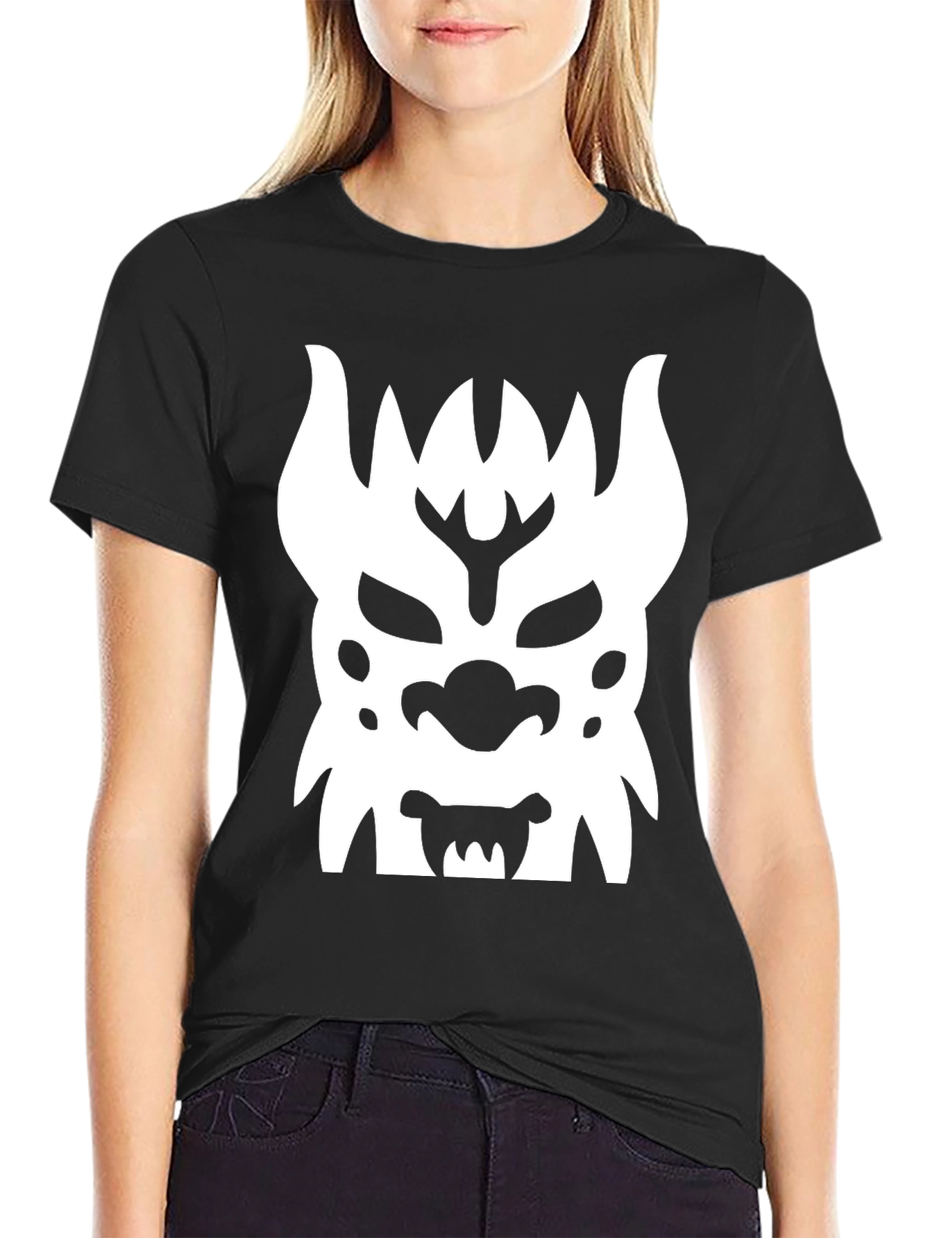 Graphic Tee: White Monster Face Design