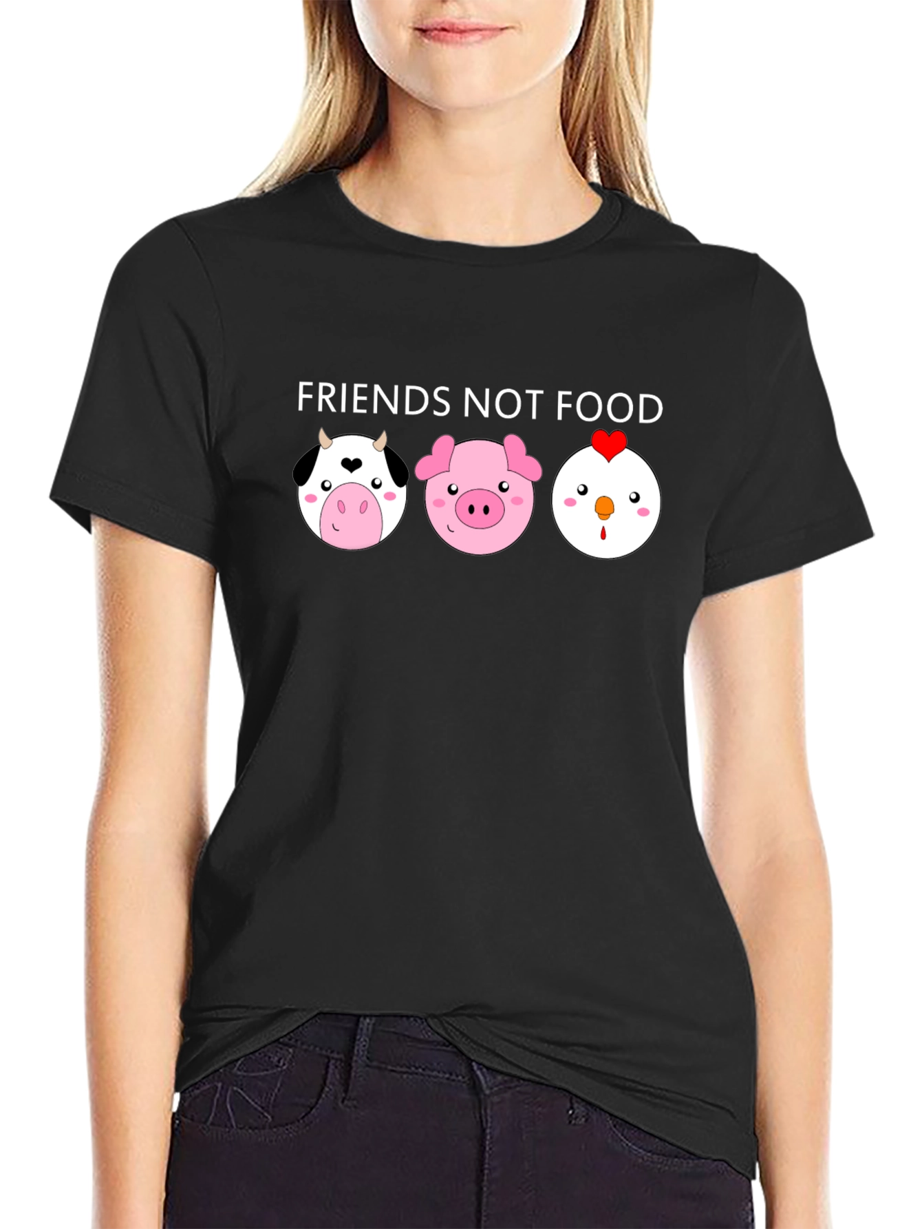Vegan Friends Not Food Graphic T-Shirt - Black