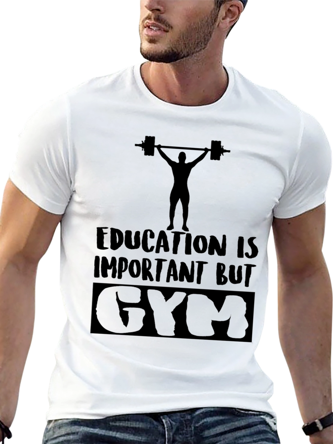 Education Important BUT GYM Funny Workout T-Shirt