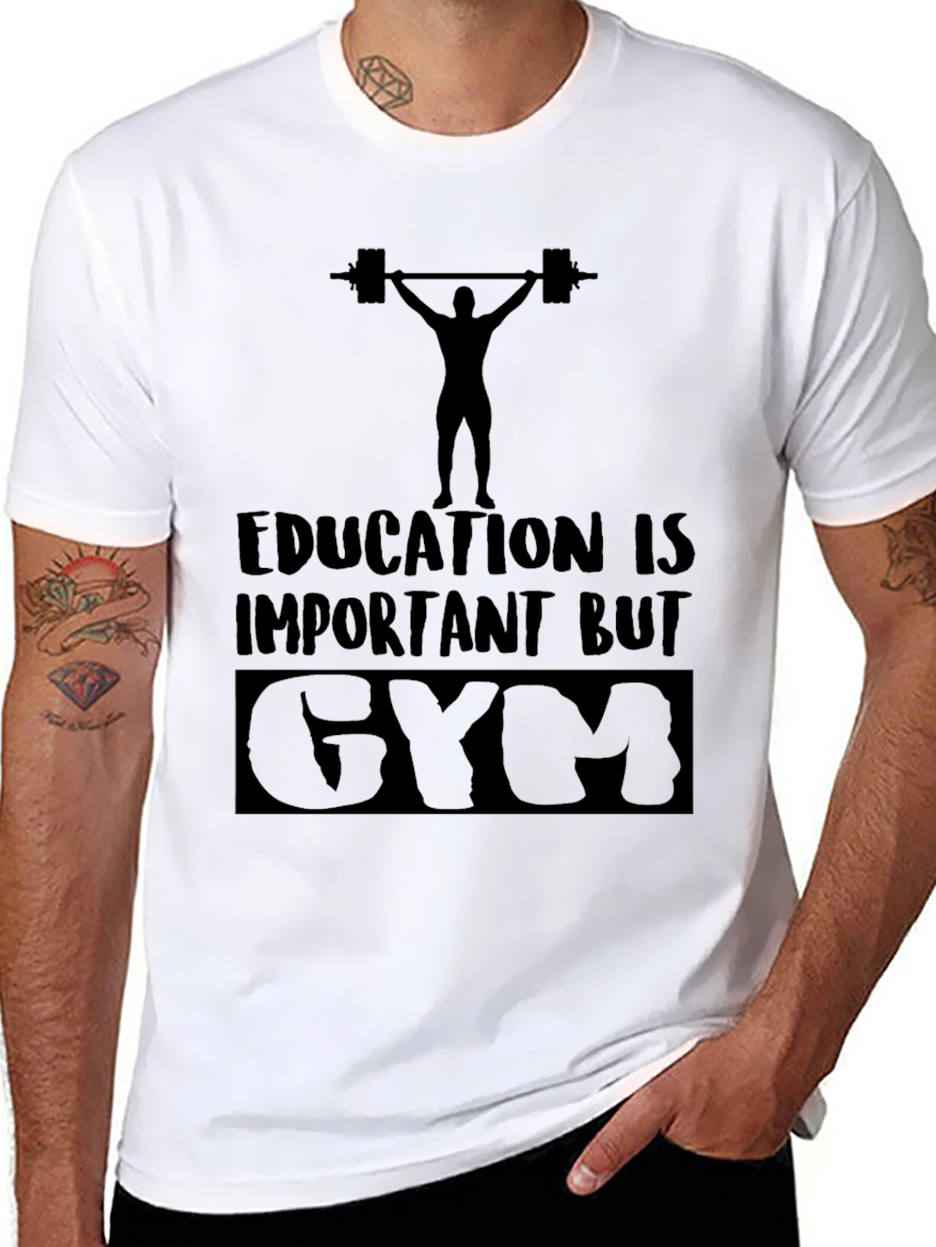 Education Important BUT GYM Funny Workout T-Shirt