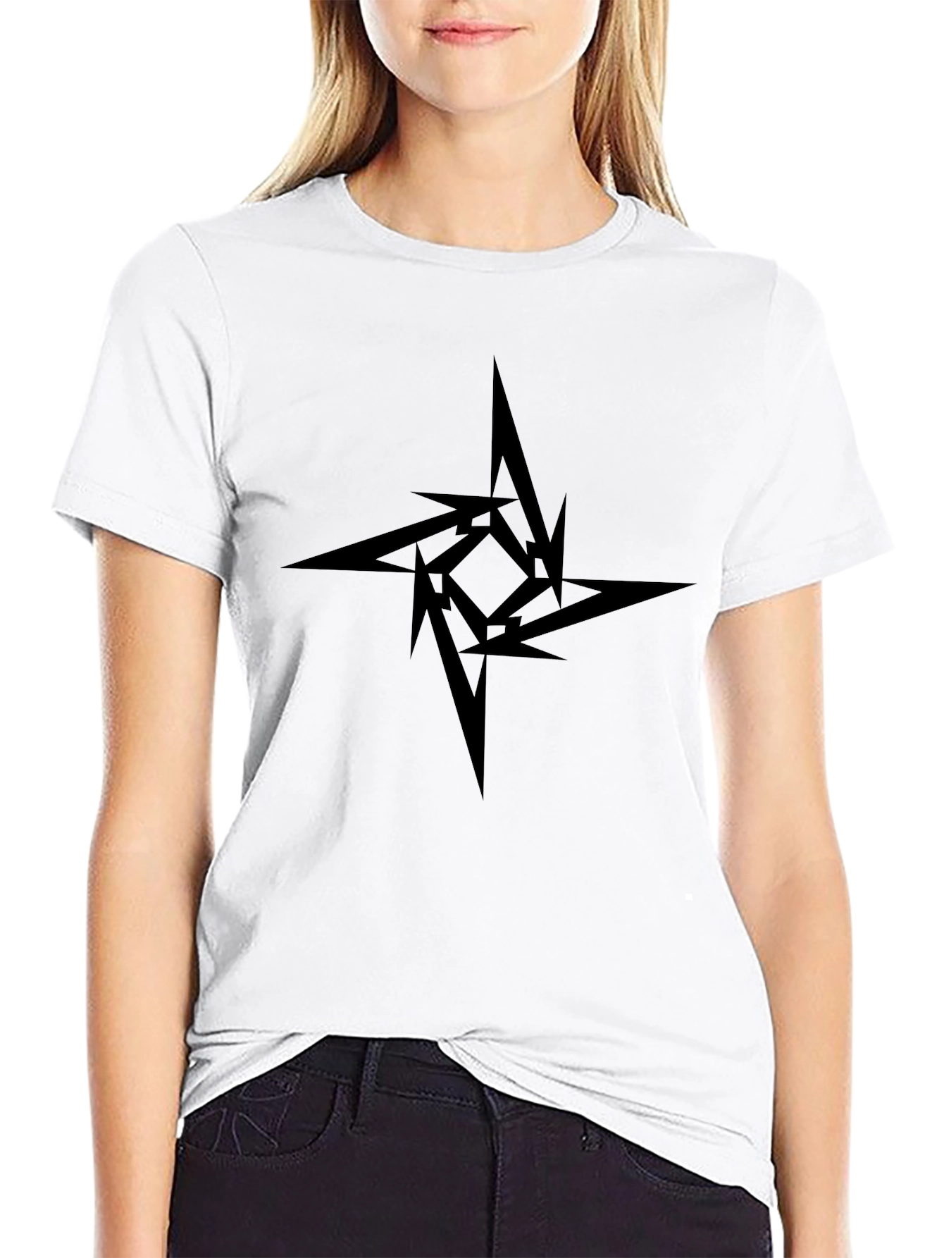 Black Graphic Tee - Abstract Star Design