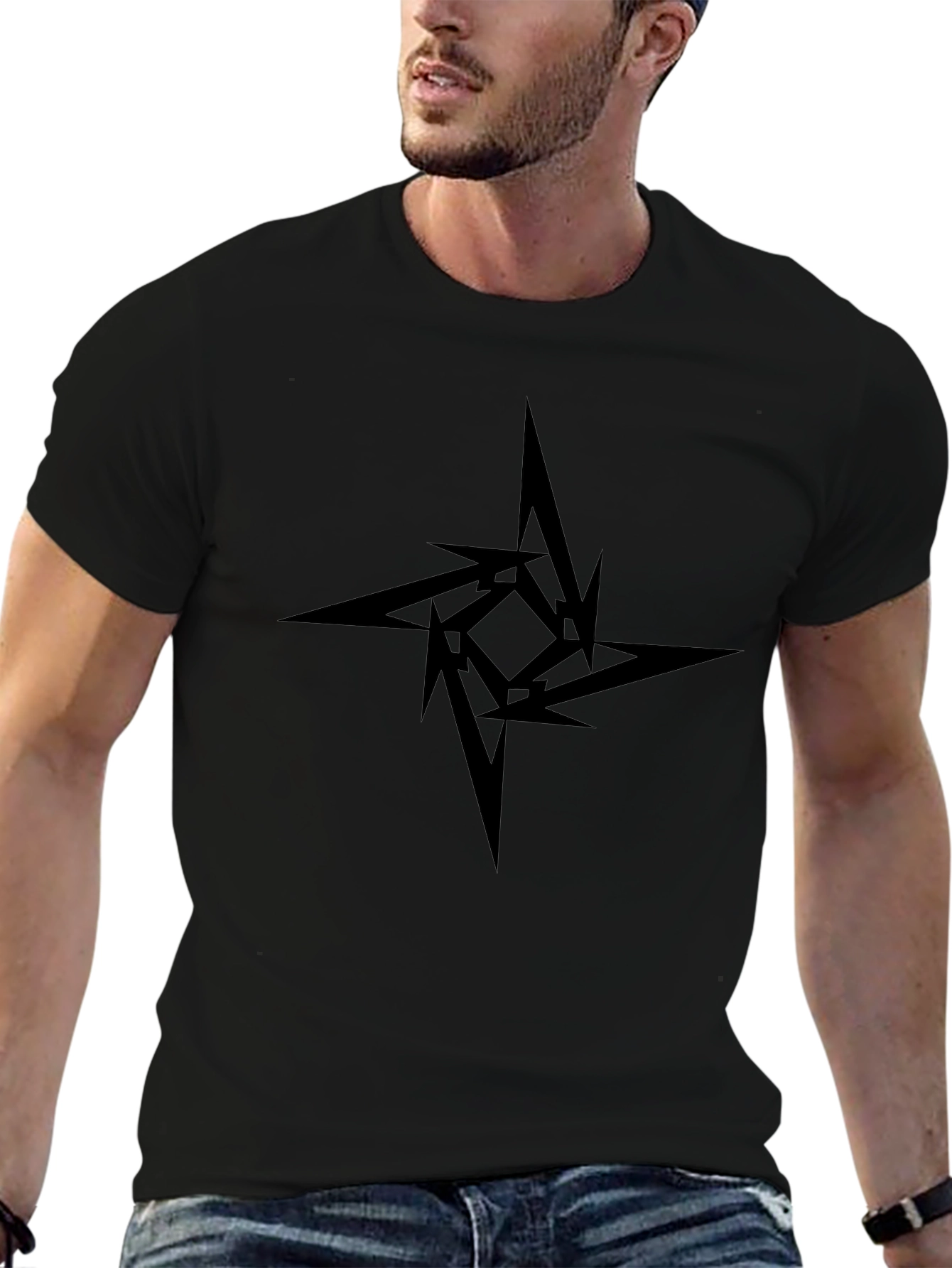 Black Graphic Tee - Abstract Star Design