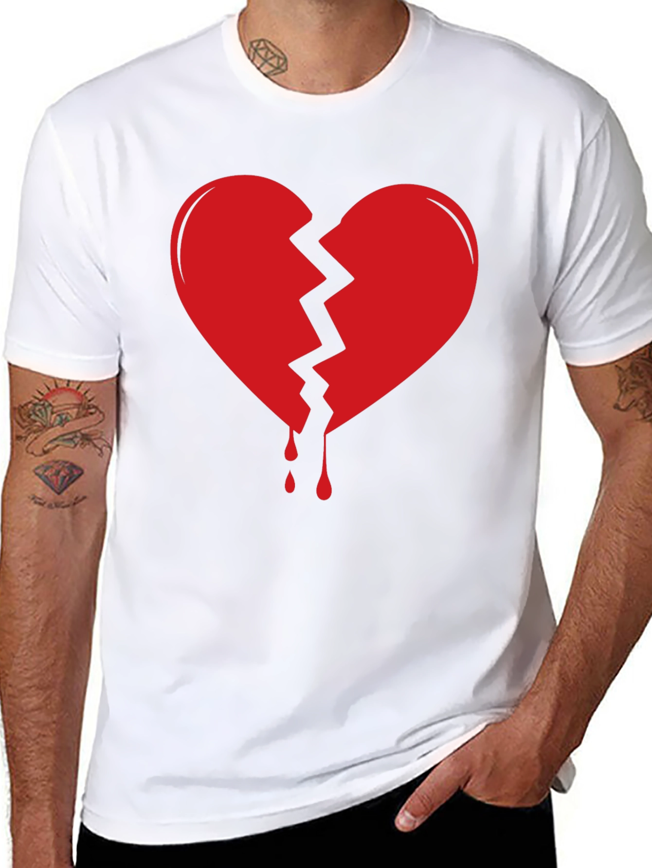 Broken Heart Graphic Tee - Black Cotton Comfort