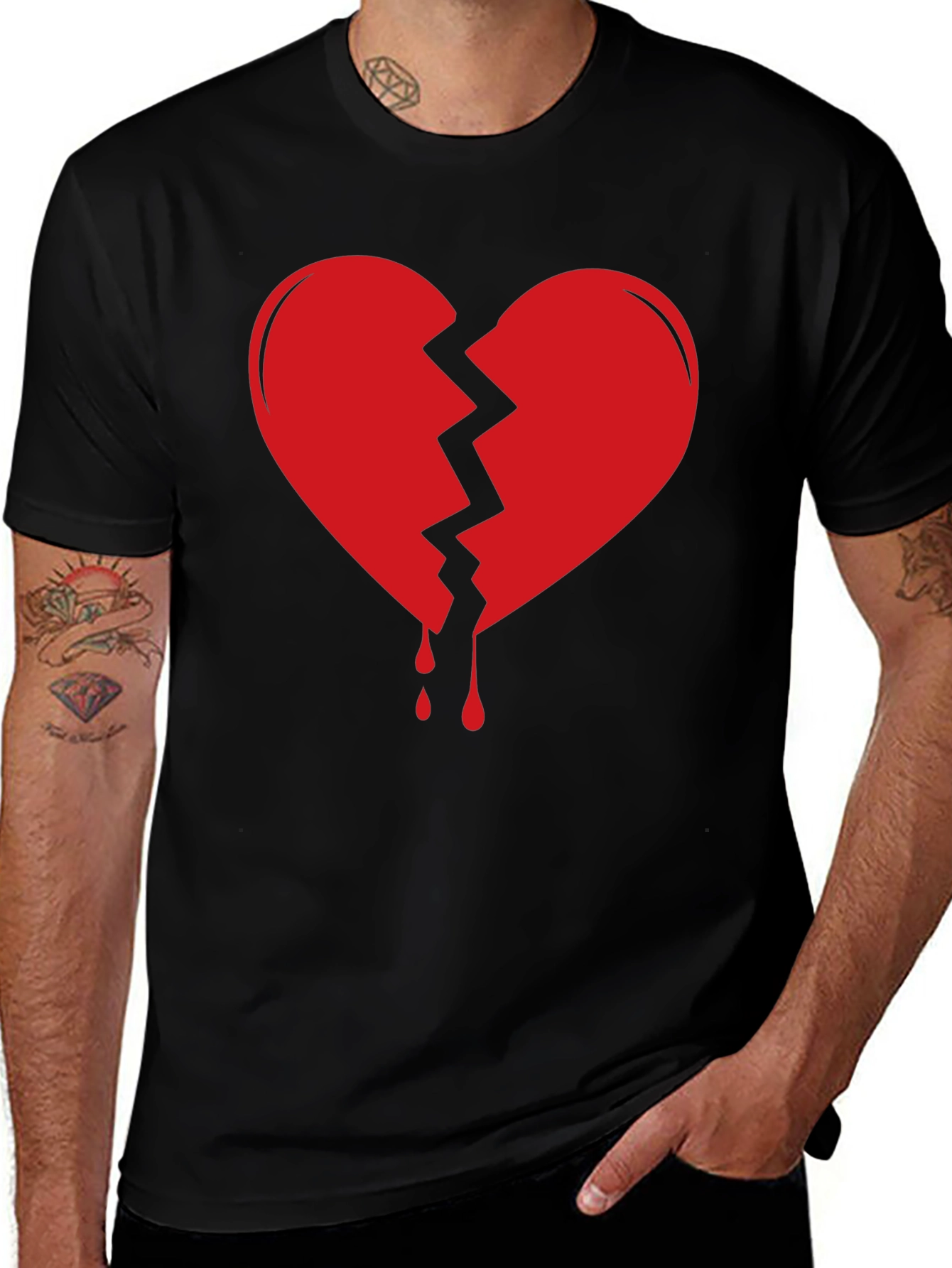 Broken Heart Graphic Tee - Black Cotton Comfort