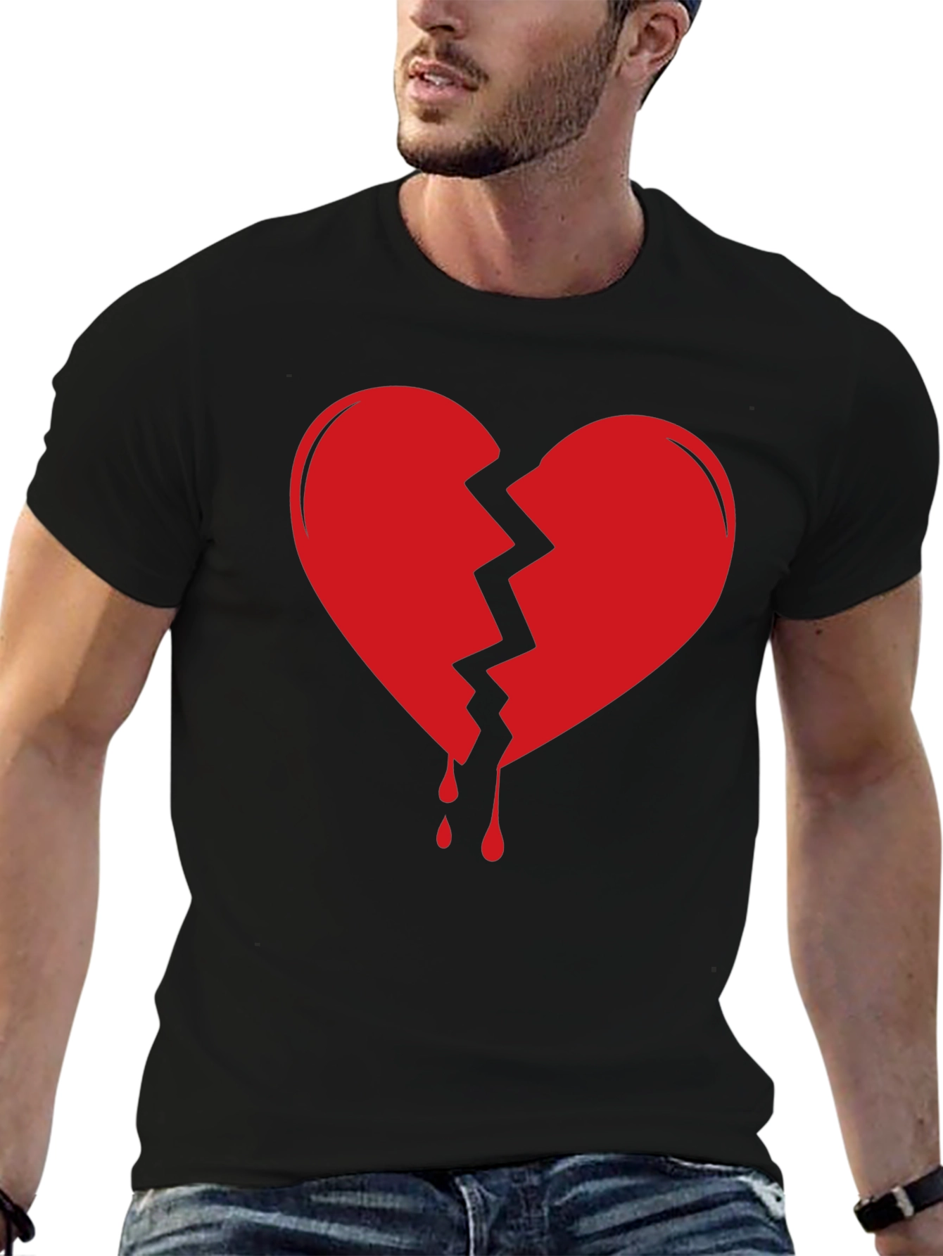 Broken Heart Graphic Tee - Black Cotton Comfort