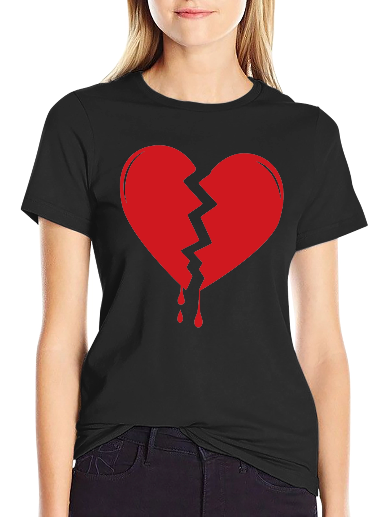 Broken Heart Graphic Tee - Black Cotton Comfort