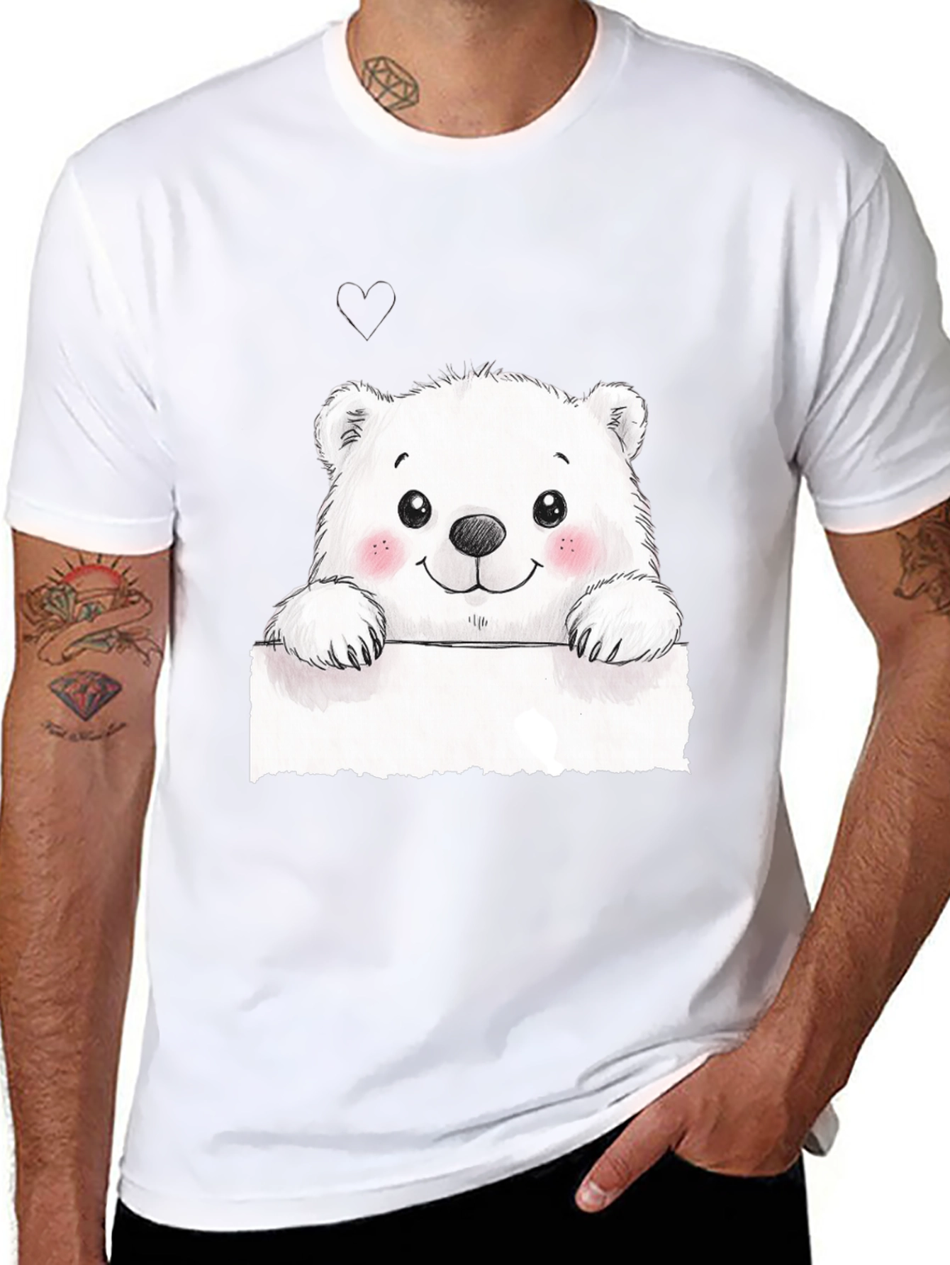 Cute Polar Bear Graphic Black T-Shirt