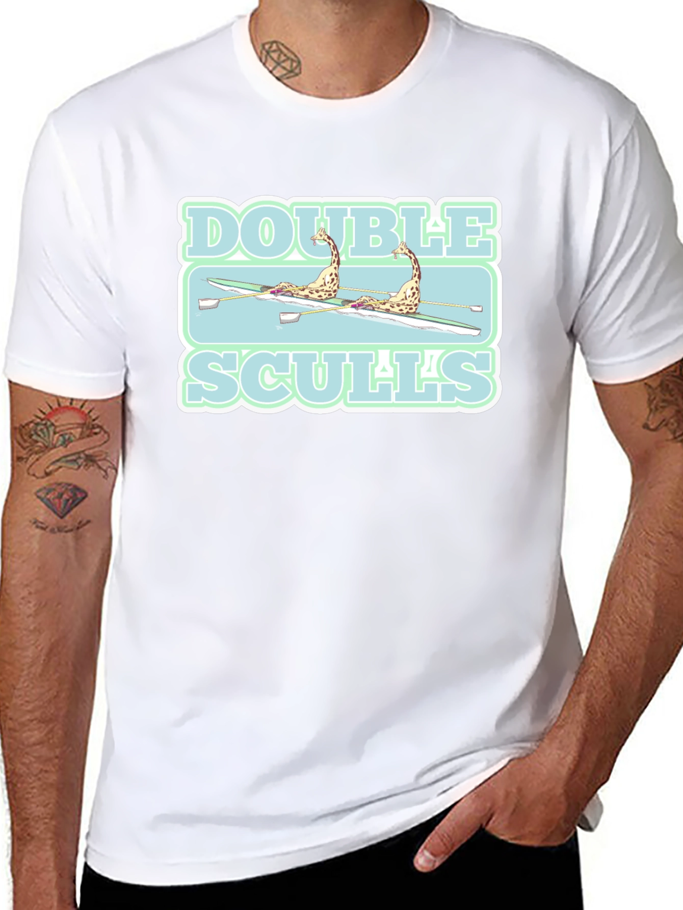 Double Sculls Giraffe Rowing Graphic T-Shirt