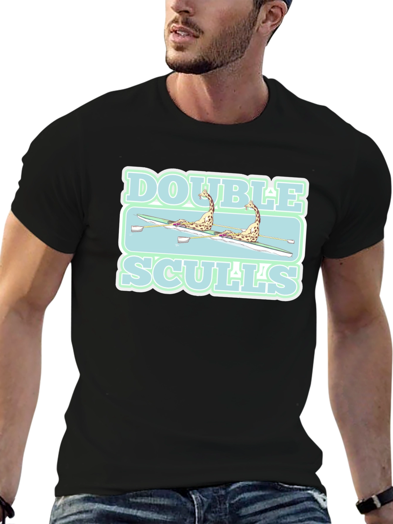 Double Sculls Giraffe Rowing Graphic T-Shirt