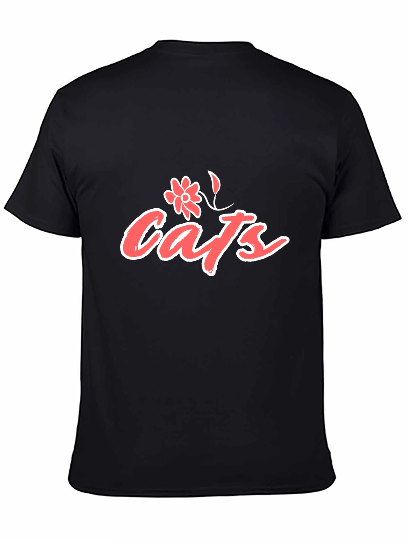 Cats Floral Graphic T-Shirt - Black