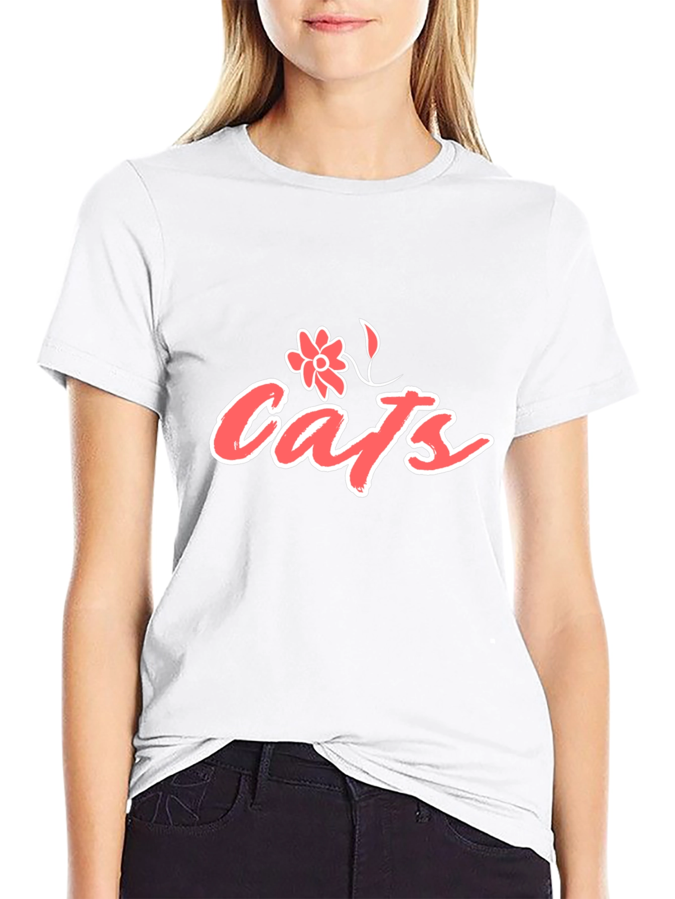 Cats Floral Graphic T-Shirt - Black