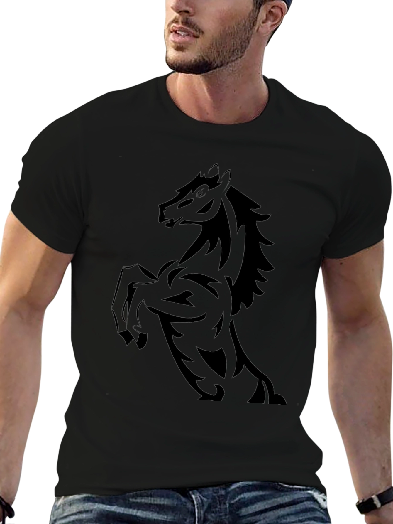 Black Horse Graphic Tee - Stylish Mens T-Shirt
