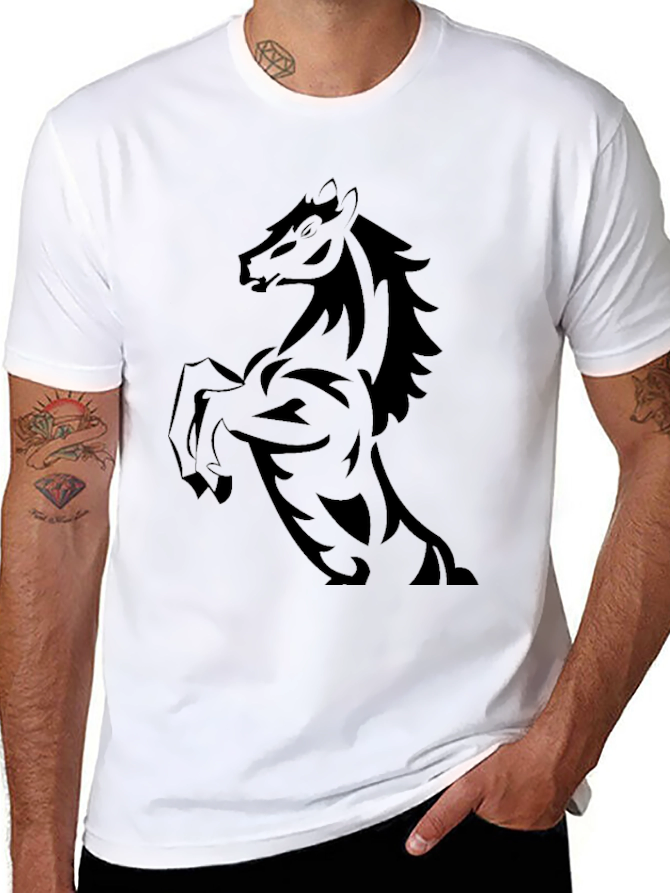 Black Horse Graphic Tee - Stylish Mens T-Shirt