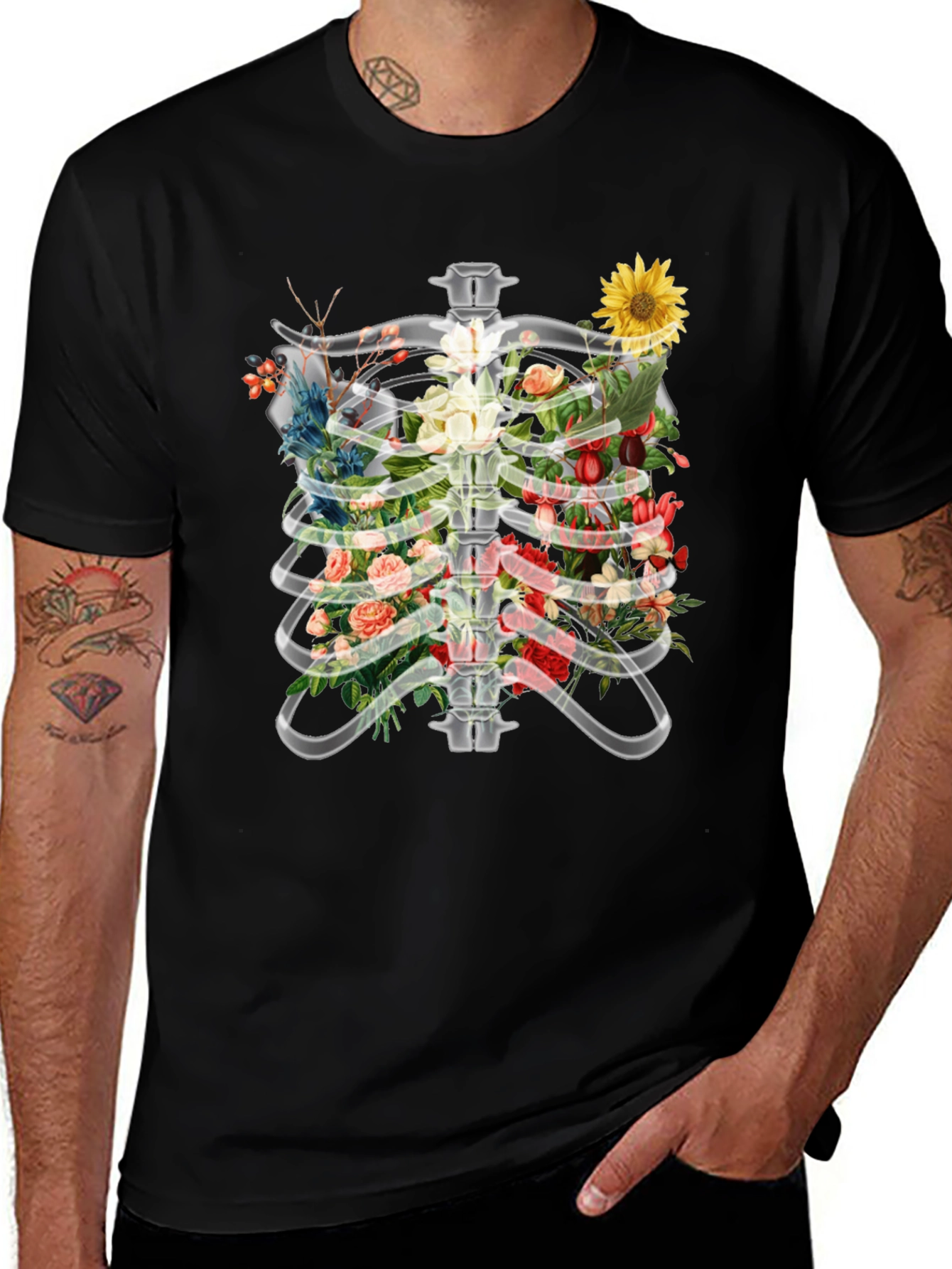 Floral Rib Cage T-Shirt - Anatomical Art Tee