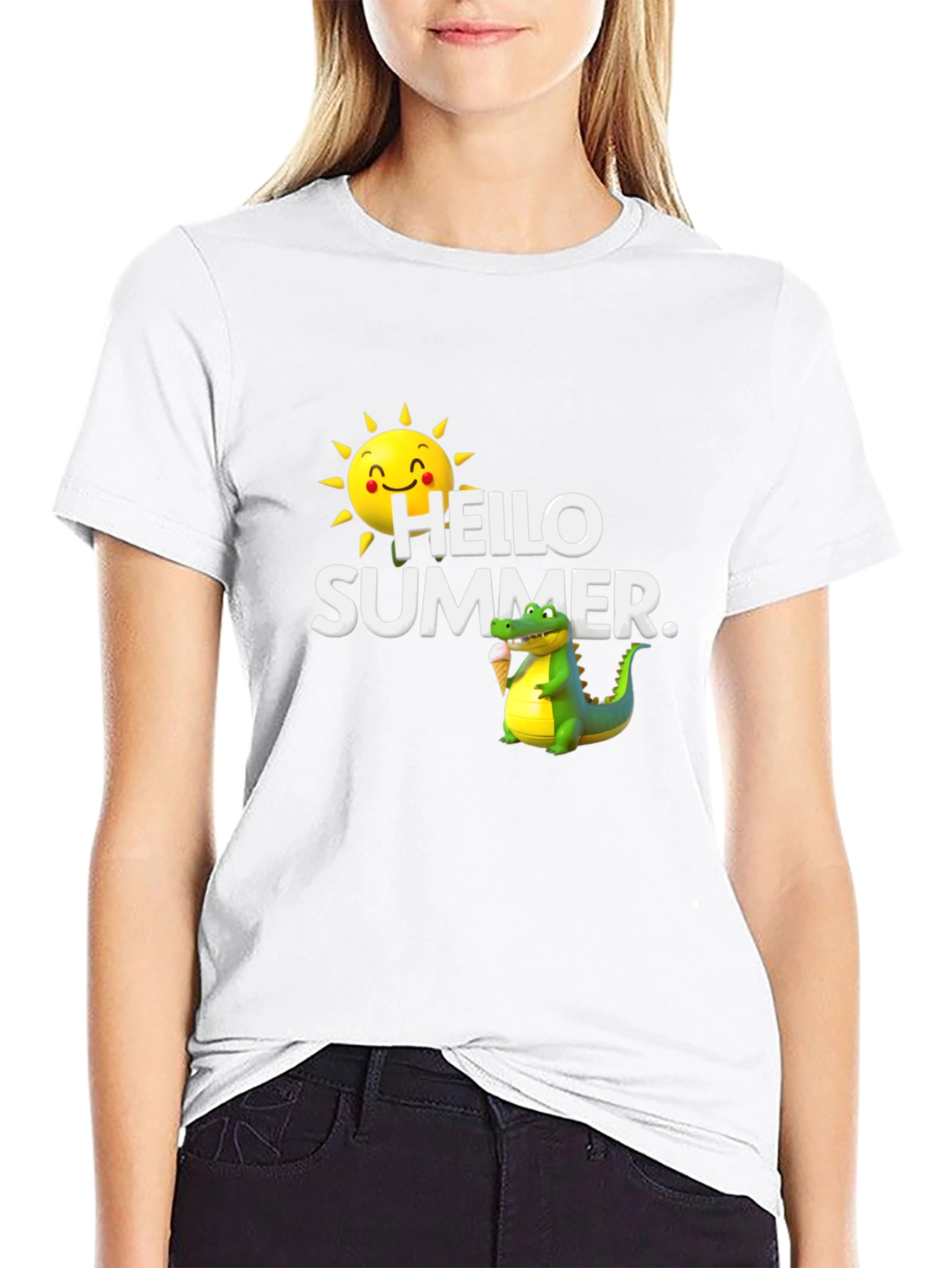 Hello Summer Black T-Shirt with Alligator